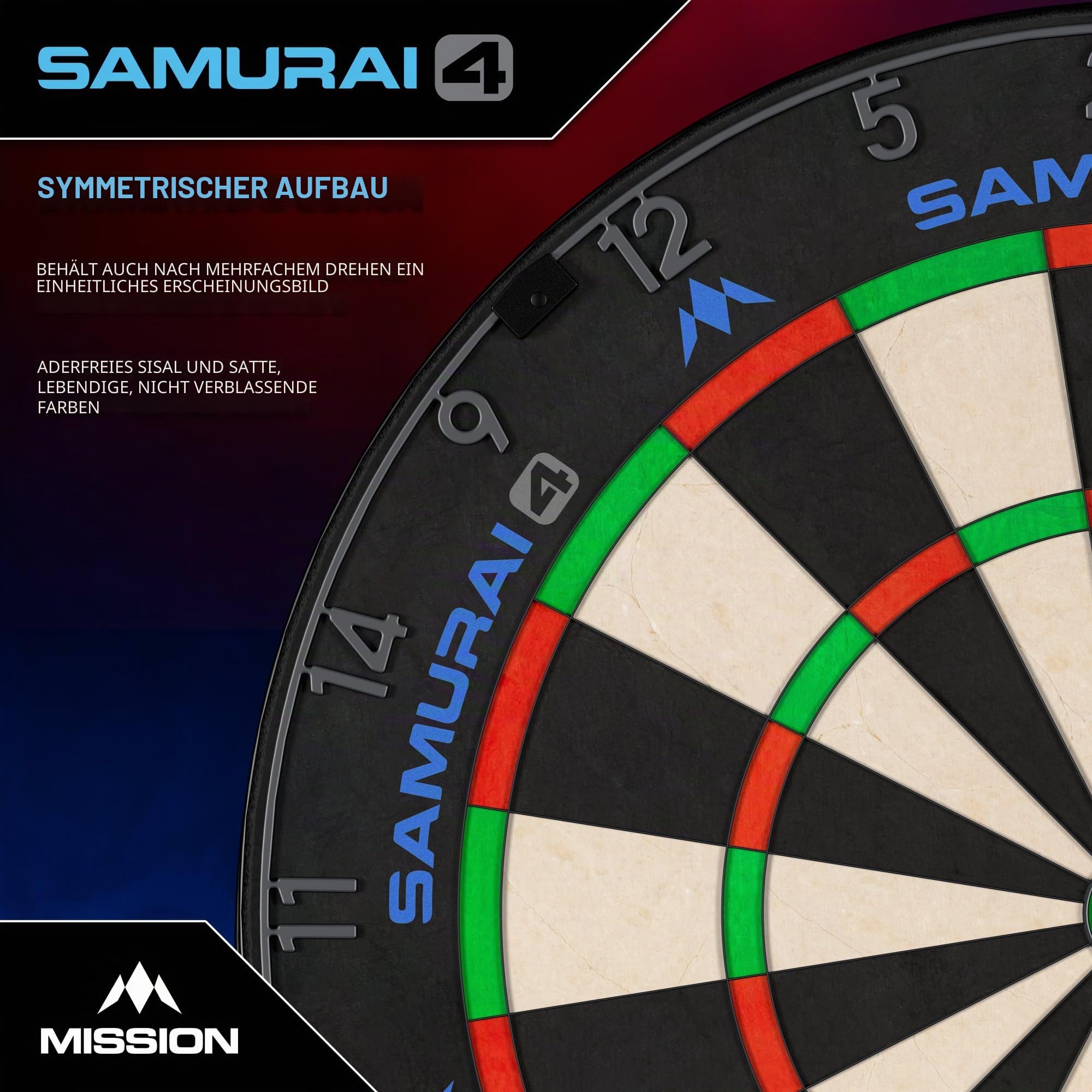 Mission Darts | Samurai 4 | Professionelle Borsten-Dartscheibe | Messerdraht | White OR Graphite Spider Edition