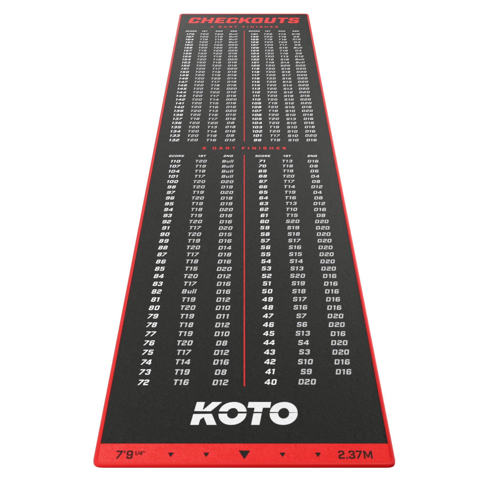 KOTO - Carpet Checkout Red 237 x 60 cm, Incl. Score Indicator, Non Slip Carpet Darts Mat, Professional Dart Mat, PRedect Floor & Darts