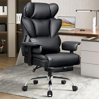 BESTFAIR Big & Tall Office Chair 400lbs Heavy Duty Ergonomic with Lumbar Support, Footrest, Adjustable Arms - Wide Seat Gaming Desk Chair Black