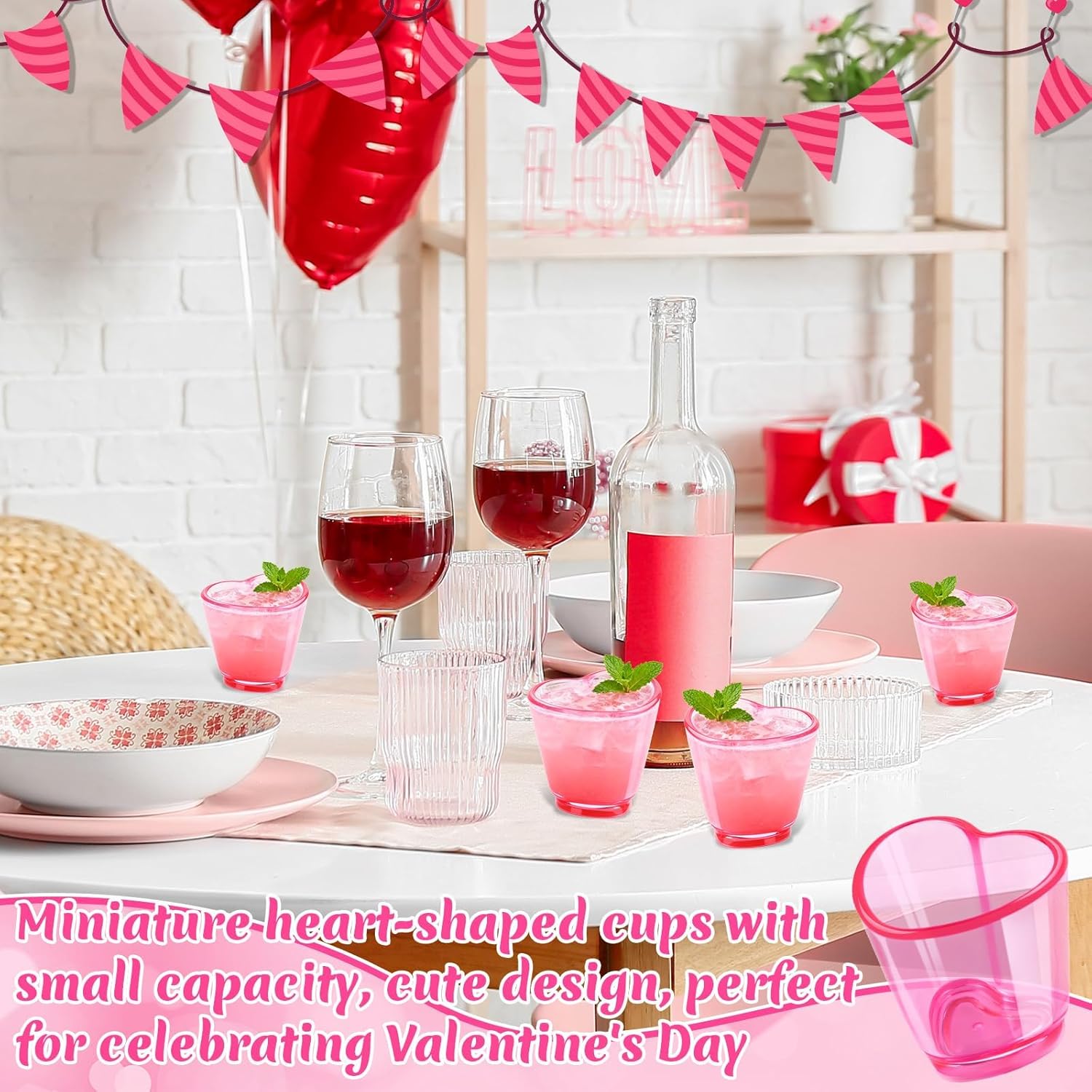 100 Pcs Pink Heart Shot Glasses Bulk 1.5 oz Heart Shaped Shot Glasses Set Shot Glasses for Whiskey Tequila Spirits Liquors Valentine's Day Bachelor Party