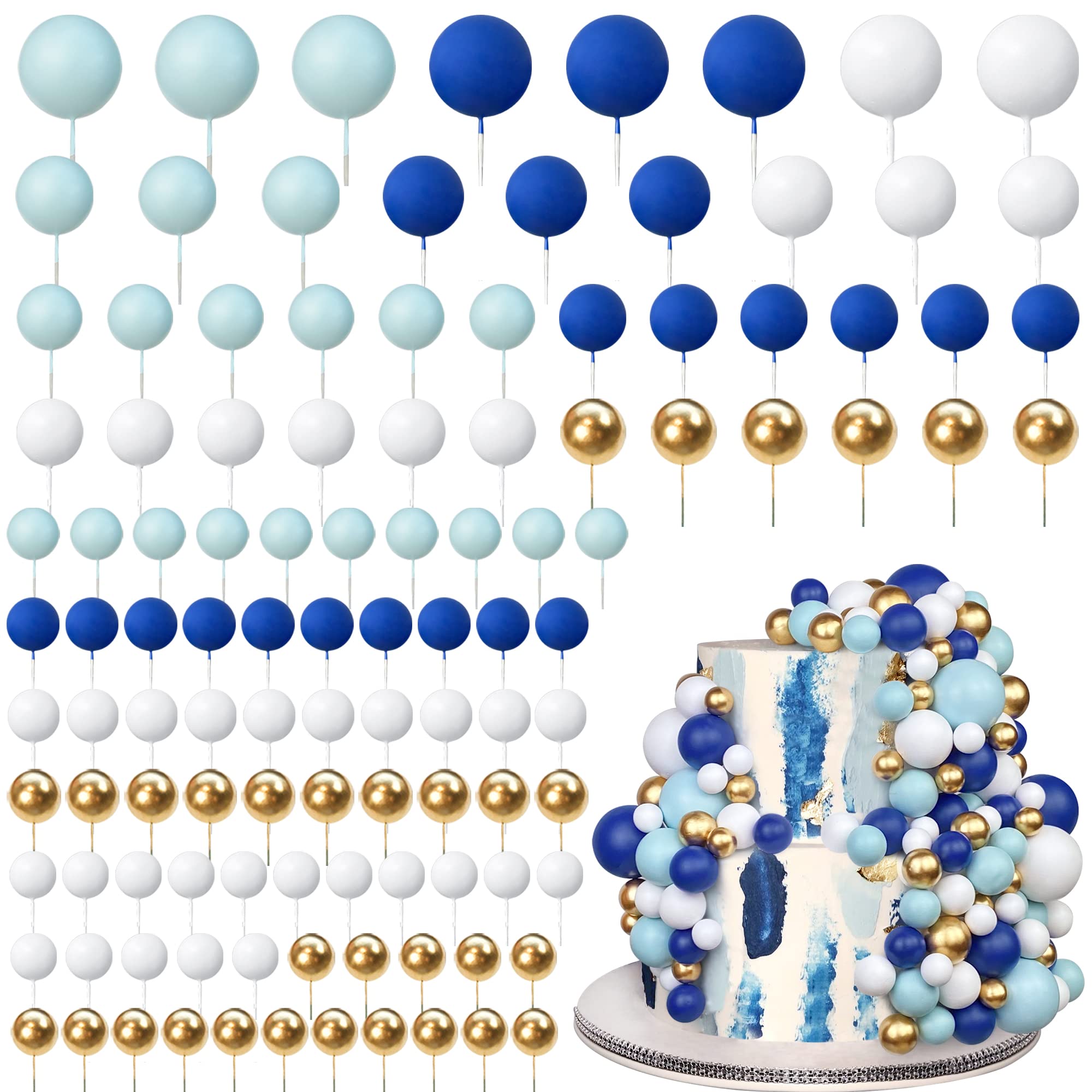 113 PCS 5 Size Colorful Balls Cake Topper Foam Ball Cake Decorations Ball Shaped Cake Insert Topper for Birthday Baby Shower Wedding Decoration