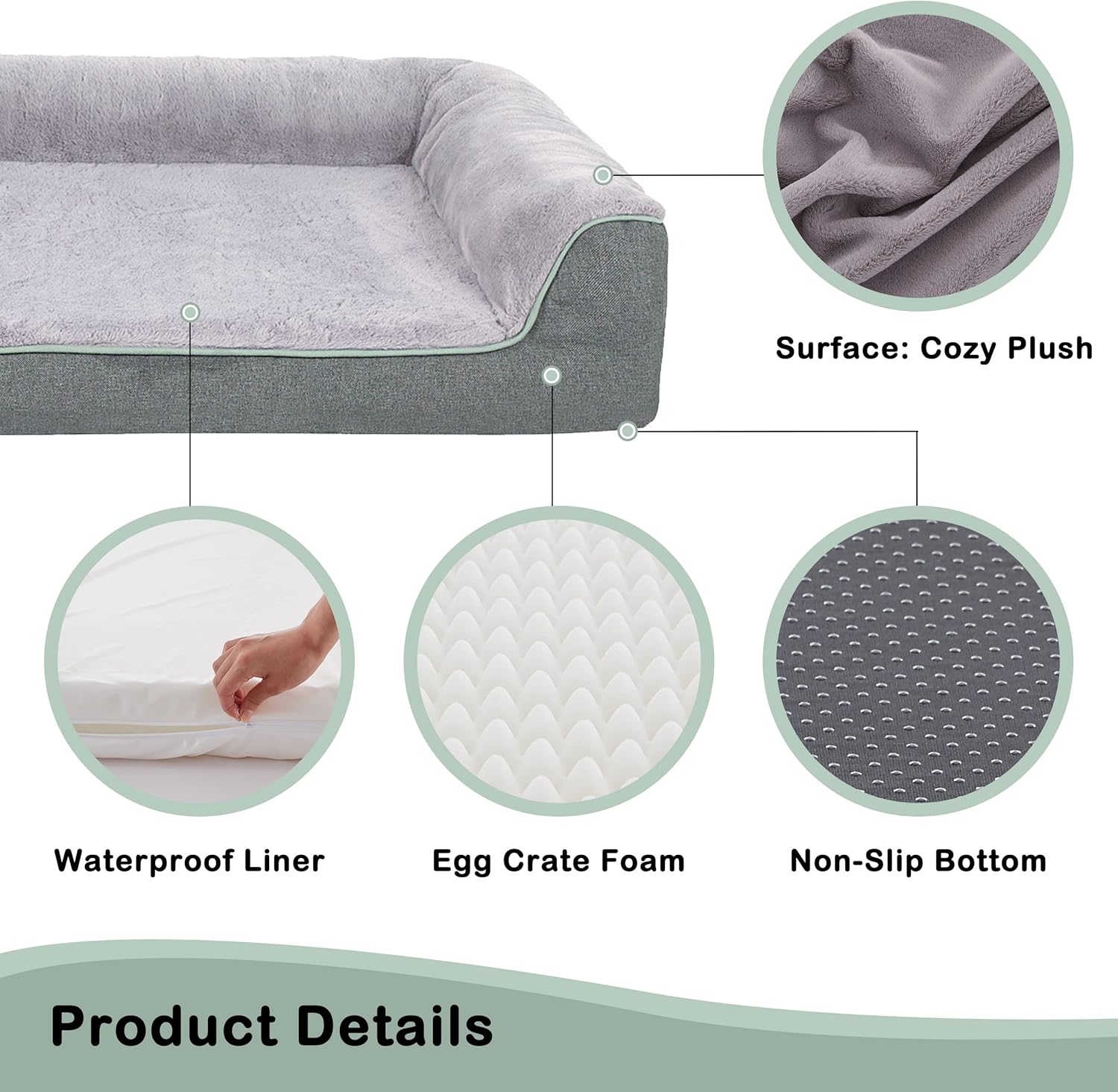 review Orthopedic Dog Bed - Waterproof Dog Foam Sofa with Removable Washable Cover, Thick Bolster Rim - Couch Dog Bed for Small Medium Large Dogs (44''x 34'')
