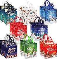 Vista 9 de PARSUP 8 bolsas de regalo de Navidad, bolsas de Navidad no tejidas con asas, bolsa de regalo para envolver regalos, compras, suministros de fiesta