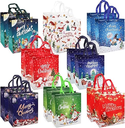 Miniatura 9 de PARSUP 8 bolsas de regalo de Navidad, bolsas de Navidad no tejidas con asas, bolsa de regalo para envolver regalos, compras, suministros de fiesta
