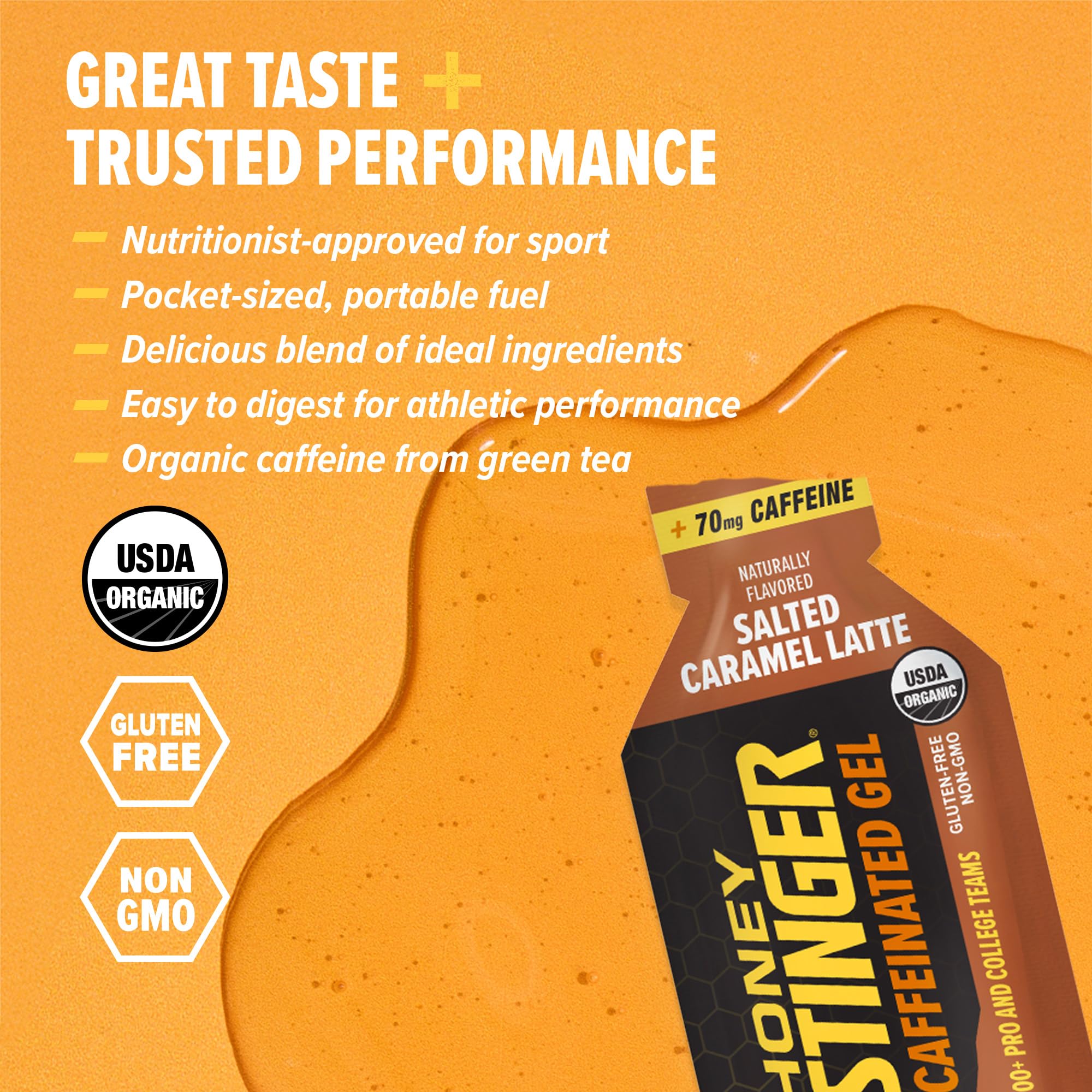 Honey Stinger Organic Salted Caramel Energy Gel, Caffeinated & Gluten Free, for Exercise, Running and Performance, Sports Nutrition for Home & Gym, Pre and Mid Workout, 12 Pack, 13.2 Ounce — Amazon image 2