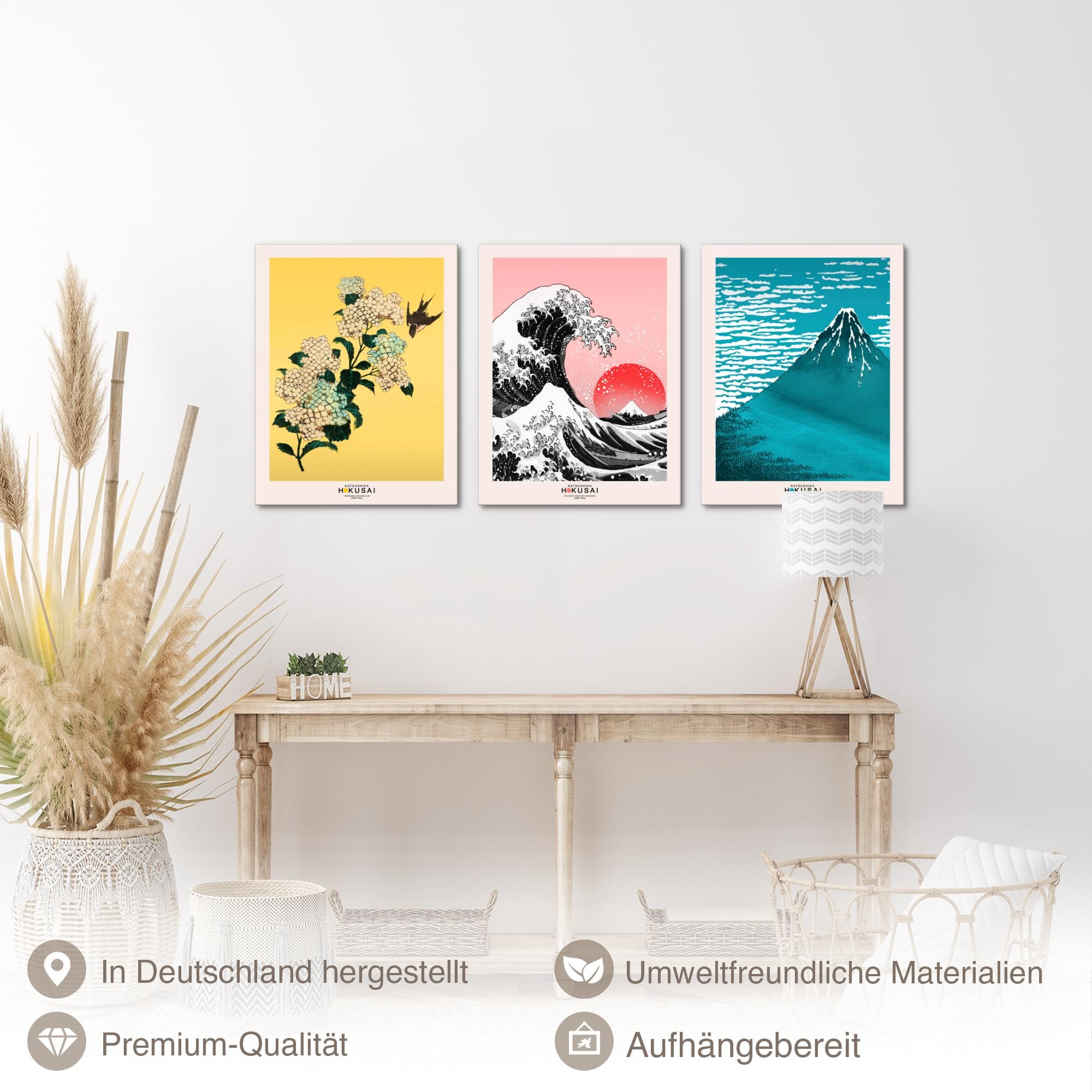 Novart Wandbilder Set Blumen - KOMPLETT AUFHÄNGFERTIG - Wohnzimmer Schlafzimmer Büro Deko - 3 Moderne Bilder Blüten - N040735a