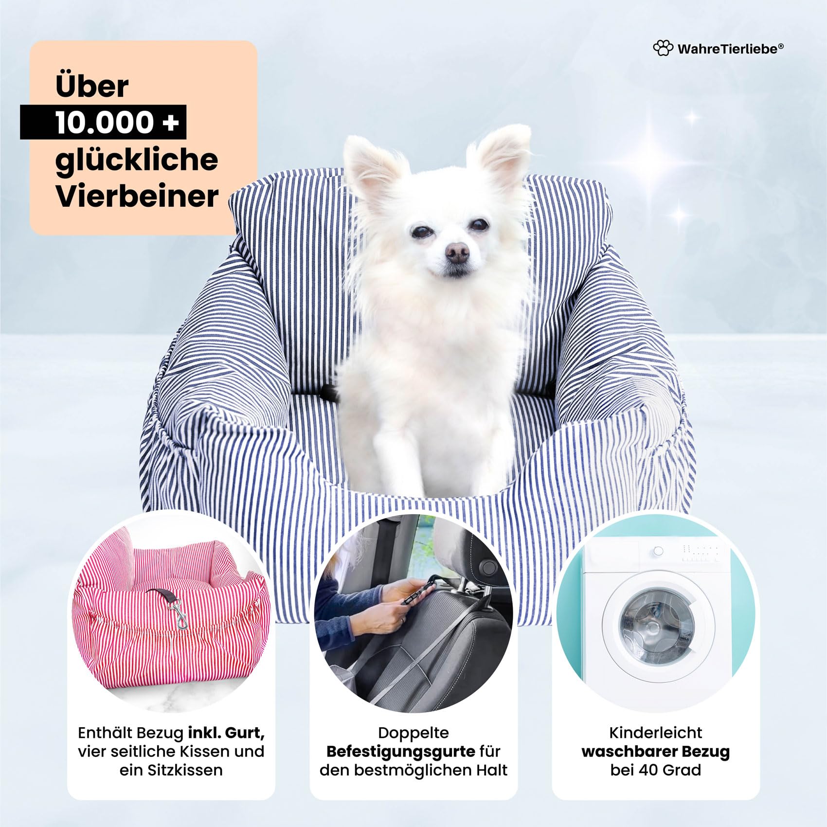 Wahre Tierliebe® - Hunde Autositz inkl. Sicherheitsgurt - waschbarer Hundesitz Auto in schwarz/weiß für kleine, mittlere & große Hunde I Autositz Hund, Hundeautositz, Hund Auto, Hundebox Hundekorb