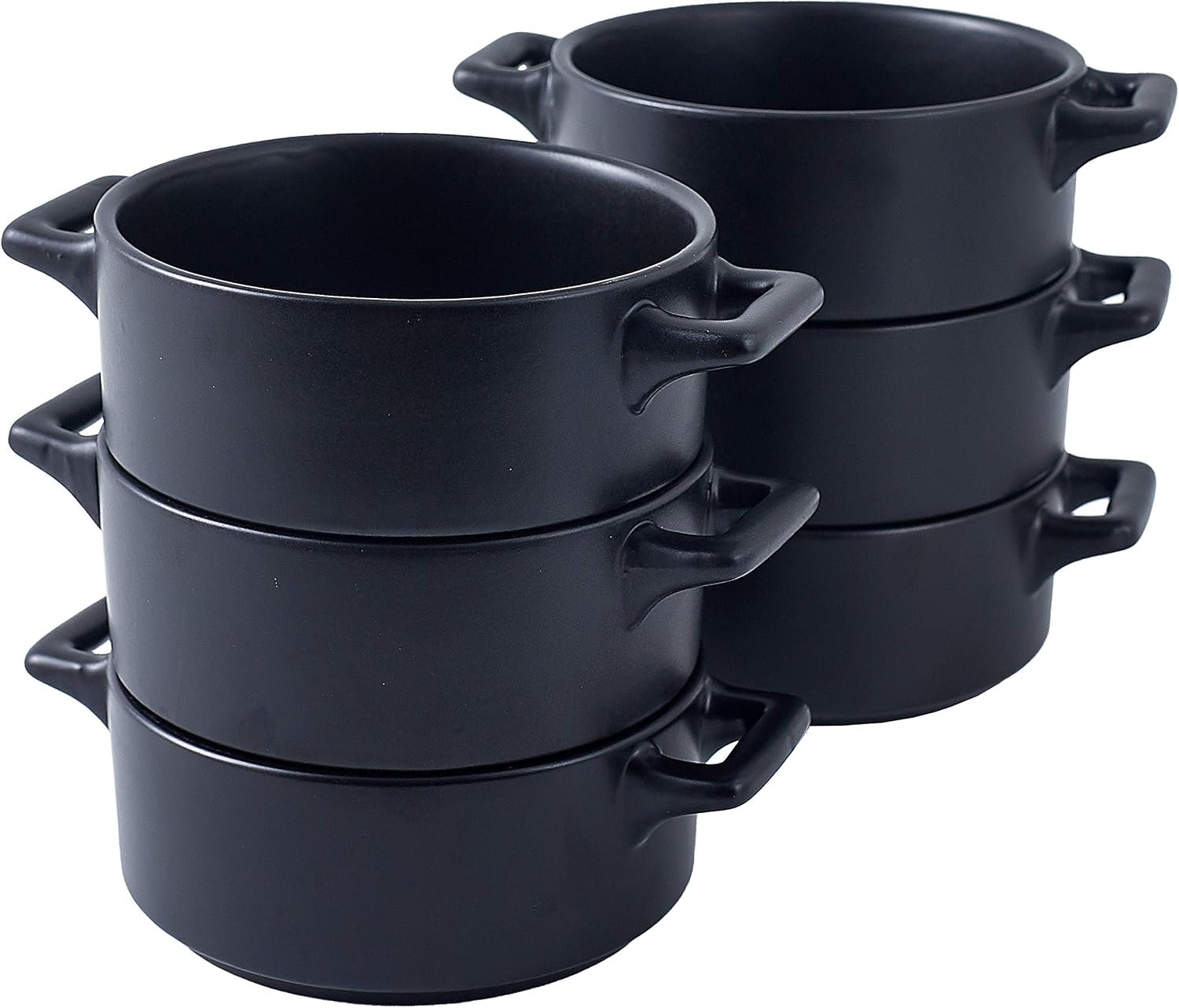 Bruntmor Ceramic Ramekin Set Of 6 Serving Plates. 10 Oz Porcelain Baking Skillet For Souffle Dishes With Handles. Safe For Oven, Microwave, Dishwasher. Serving Christmas Dish, Matte Black