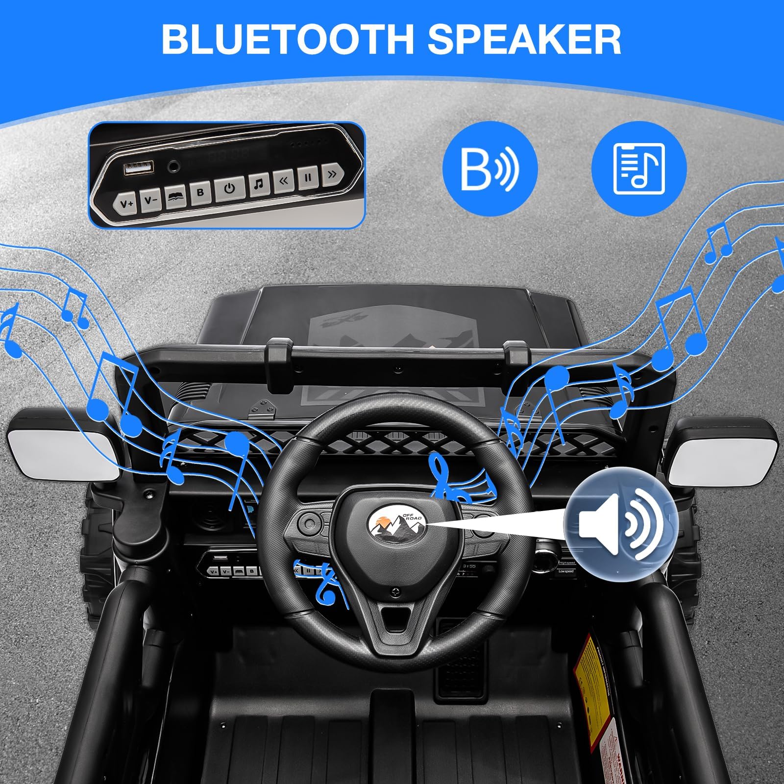 Zstar Coche Eléctrico Infantil de 12V, con Mando Remoto 2,4G Vehículo Jeep Off-Road con Mando Remoto, Lucas LED y Sonido, para Niños 3-6 Años, Regalo Juguete, Negro 102 × 66 × 65 cm