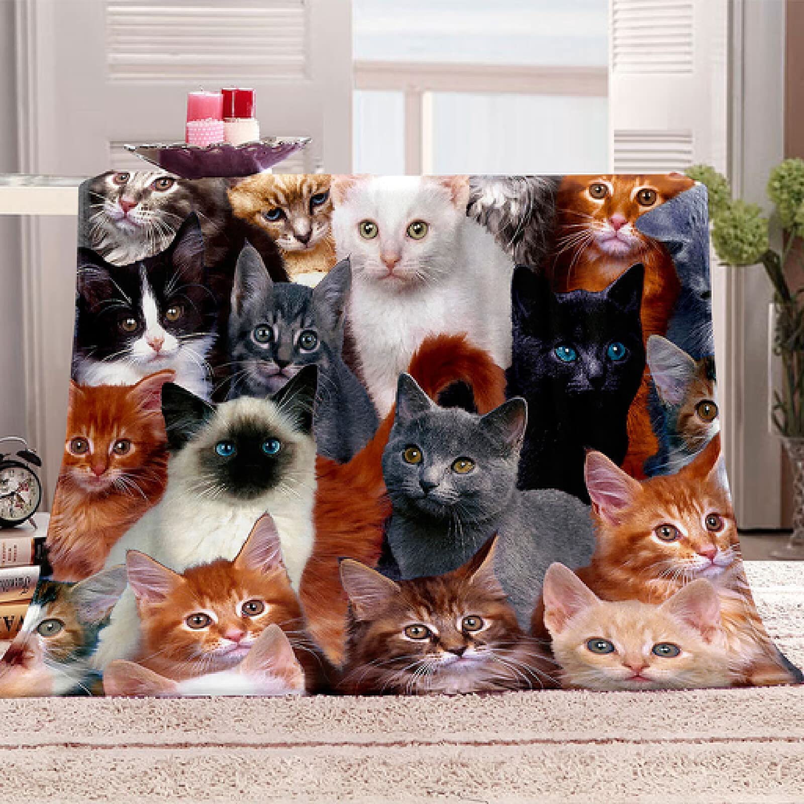 XADITON Couverture Plaid Canape 180X220Cm Impression De Chat Animal Imprimée Motif, Couverture en Flanelle Épaisse Douce Et Confortable, Couverture Lit 2 Personnes Chaude pour Adulte Et Enfant