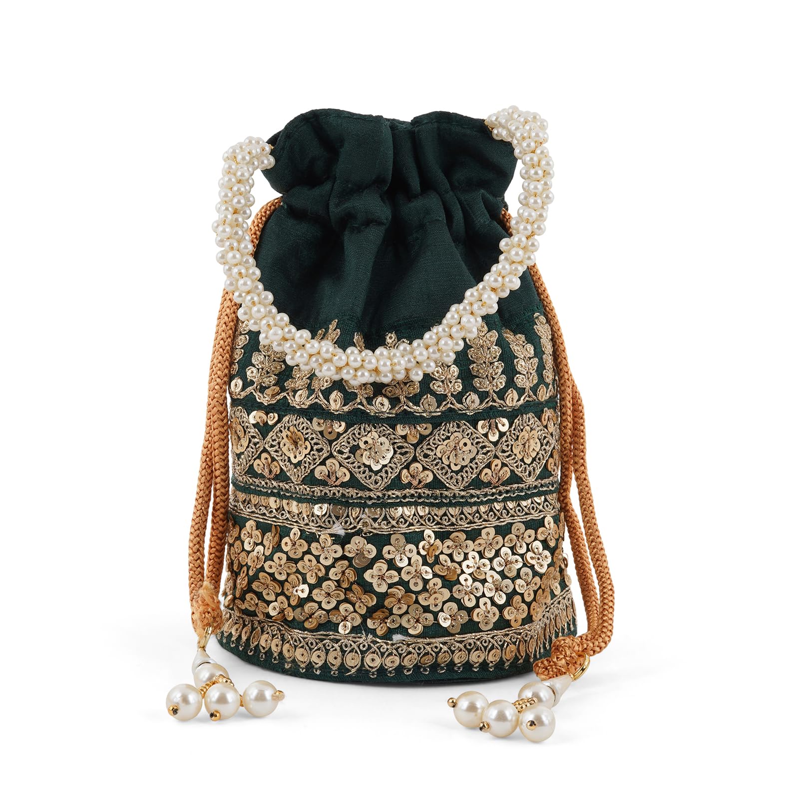Royal Affair Bottle Green Embroidered Potli Bag-image-0