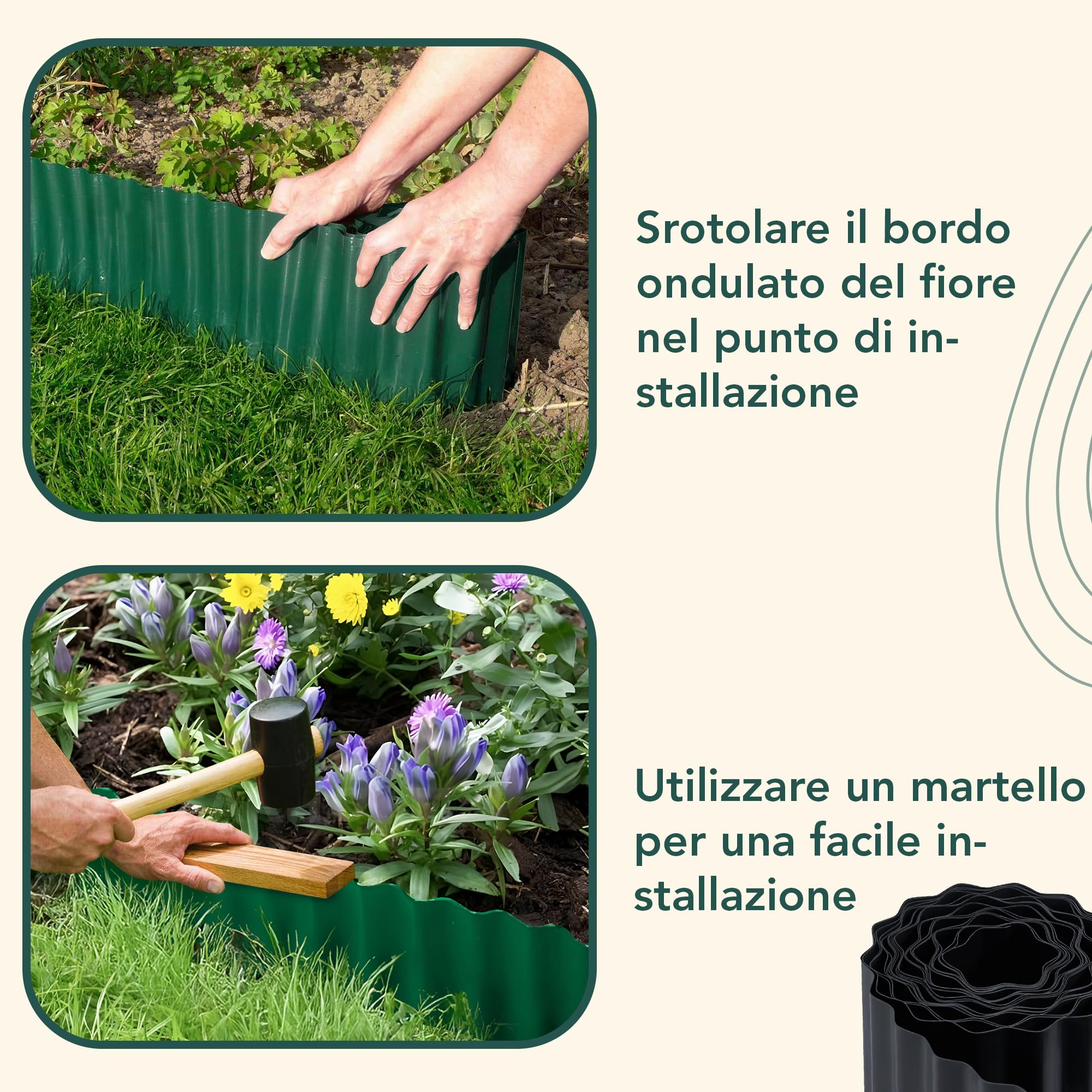 GARDENIX Bordi per aiuole ondulati Bordi per aiuole Bordi per prato Bordi per aiuole in plastica Lunghezza 9 m, Altezza 25 cm, Marrone