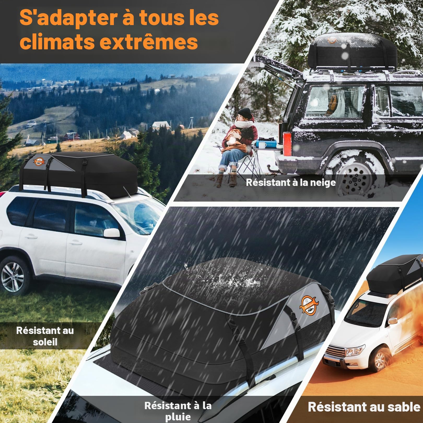 Coffre de Toit de véhicule Sac de Toit Voiture pour Voyage Résistant aux Intempéries 559L 700D Nylon, 8 Sangles Renforcées, 6 Crochets de Porte pour Les Voyages et Le Transport des Bagages