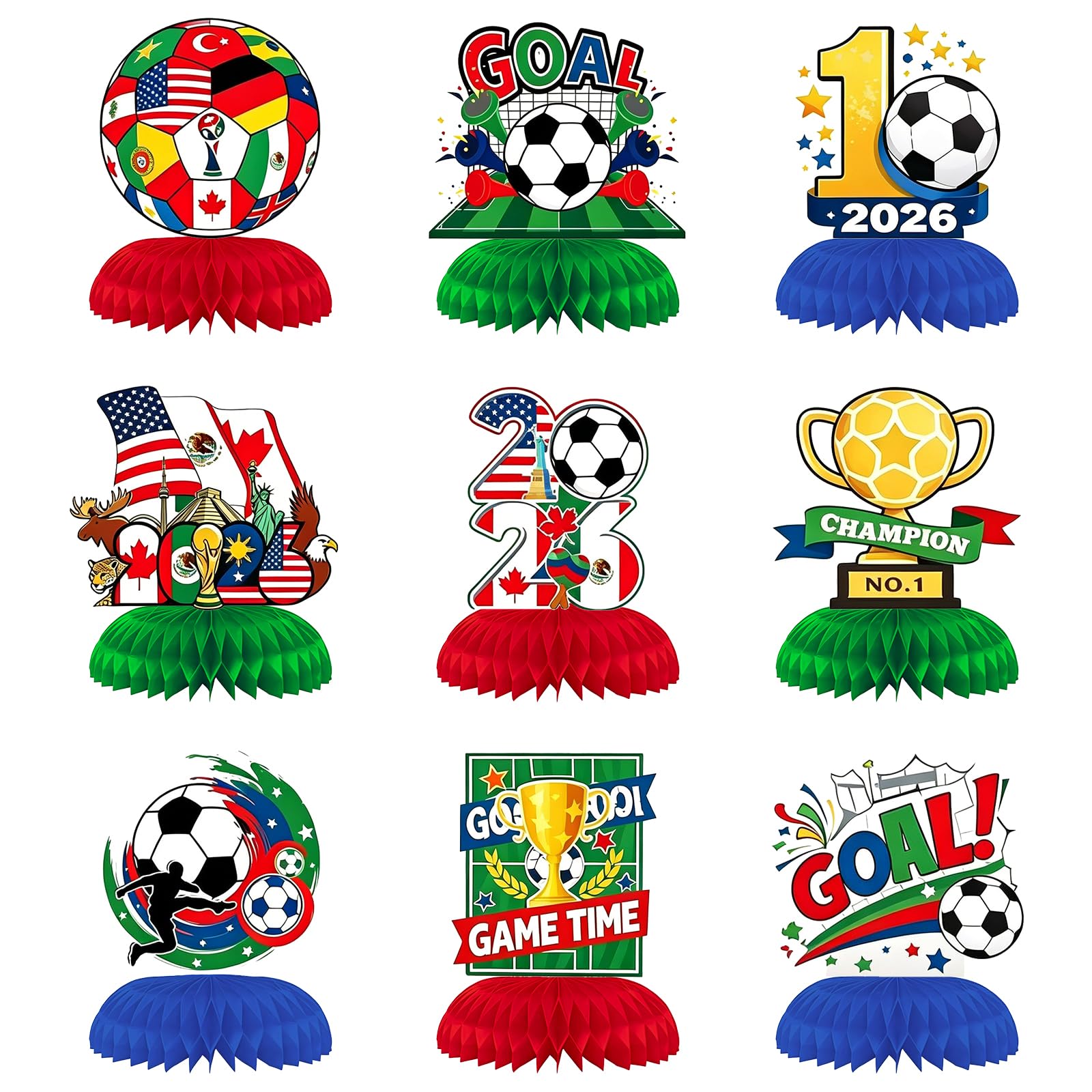 9 Pcs Football Honeycomb Table Decoration, 3D Football Table Birthday Decorations, Party Favours, Sports Theme Party Supplies for Birthday, Game Day, Championship Viewing Parties