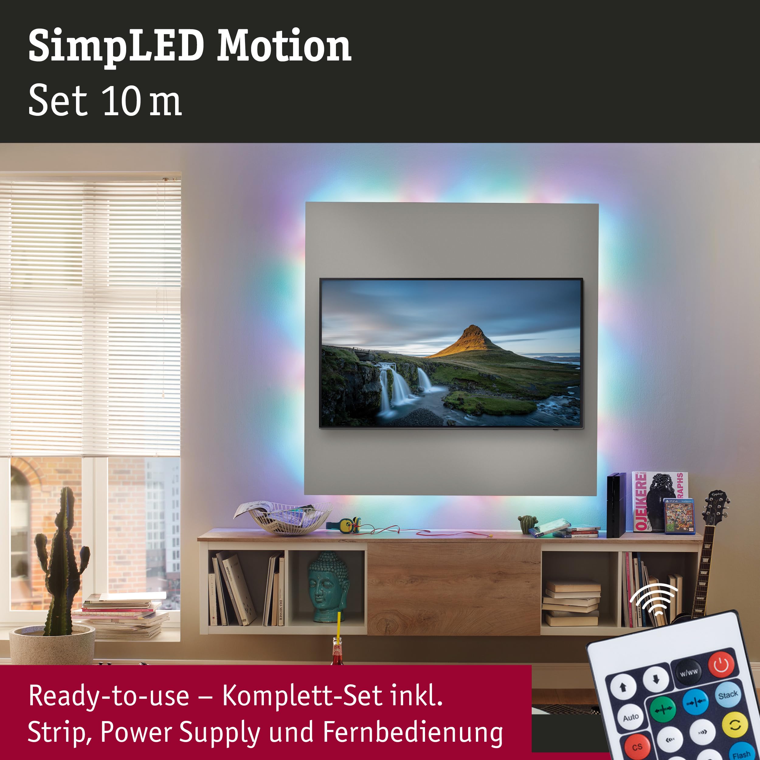 Paulmann 70515 Strip SimpLED LED 17 W, juego básico strip, regulable, blanco, plástico, 10 m, Motion RGB