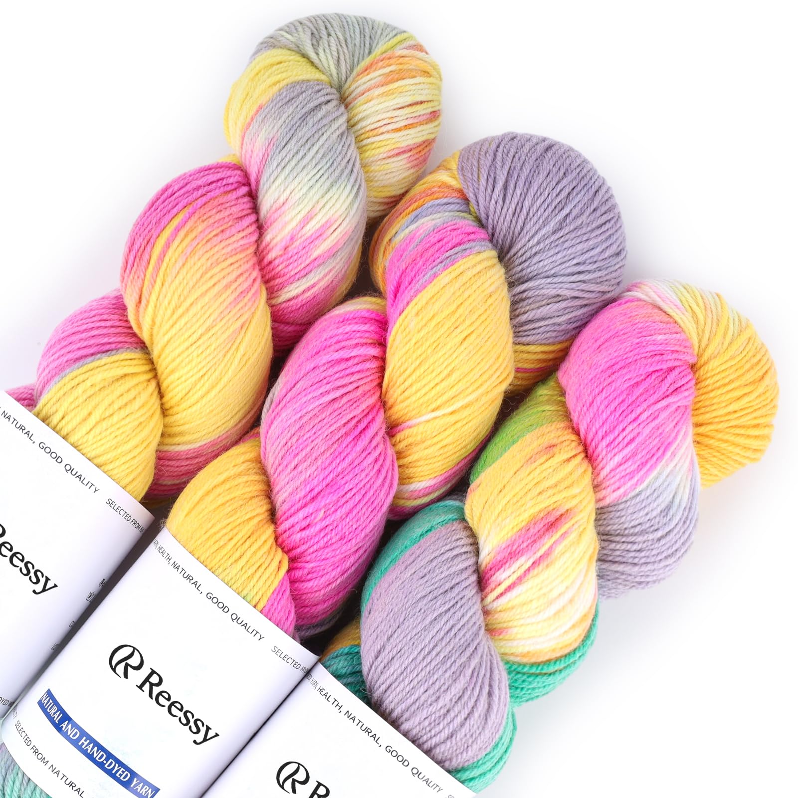 Reessy Double Knitting Wool DK - 3 Pack 300g Cashmere Yarn - 95% Wool 5% Polyester, Ombre Yarn Gradient - 810m Hand Dyed Rainbow Yarn for Knitting Socks Sweater Shawl(11)