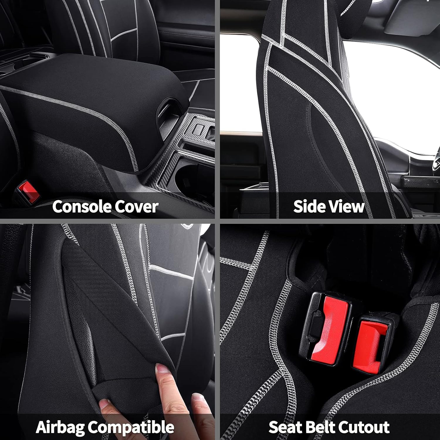 Coverado Car Seat Cover Full Set with Waterproof Neoprene, F150 Seat Covers for Trucks, Compatible with Ford F150 2015-2025 Crew Cab & 2017-2025 F250 F350 F450, White Black