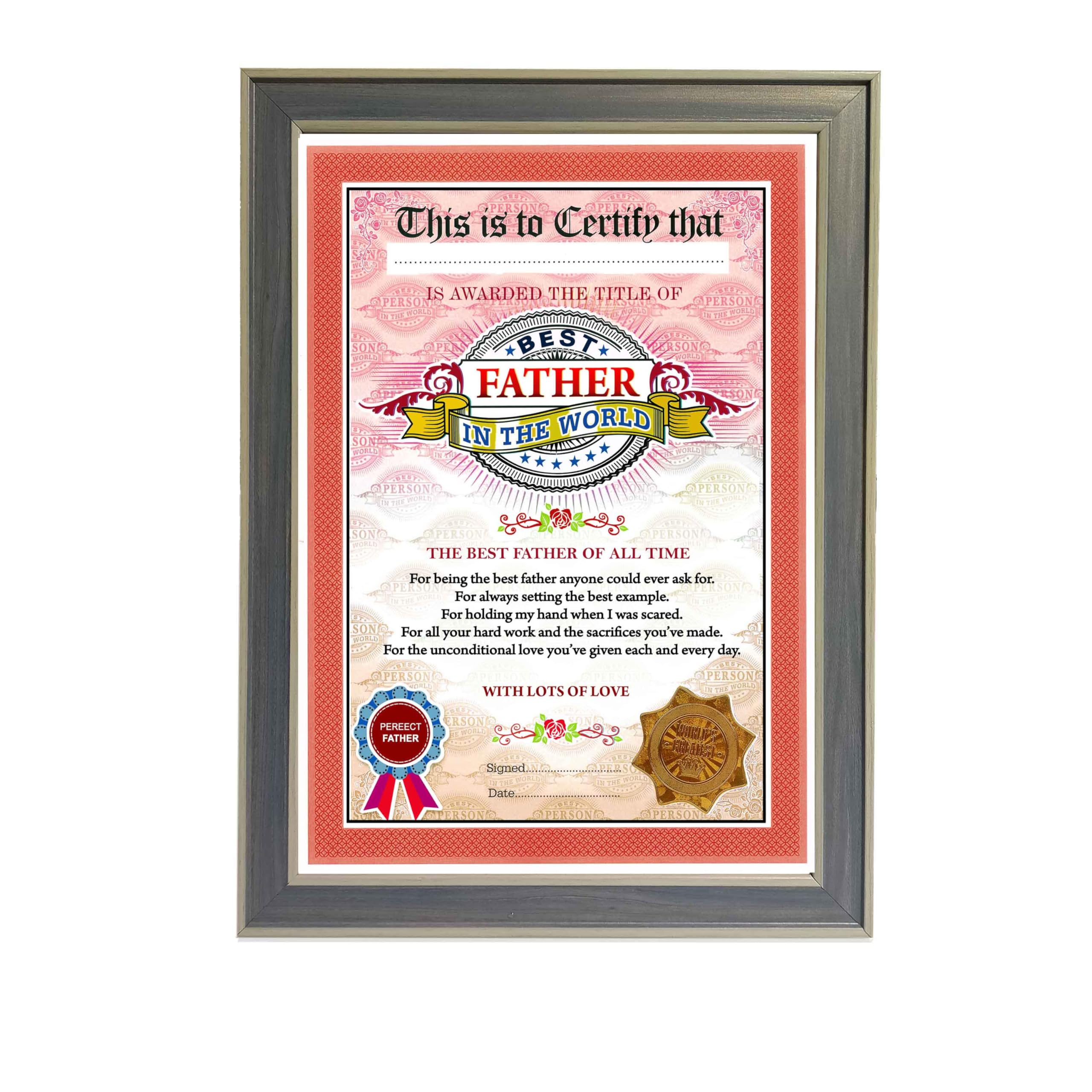 Northland The World's Best Father Framed Certificate for Father - Unique Gifts for Father (Size 13 x 9.5 in inches, Multicolour) 3