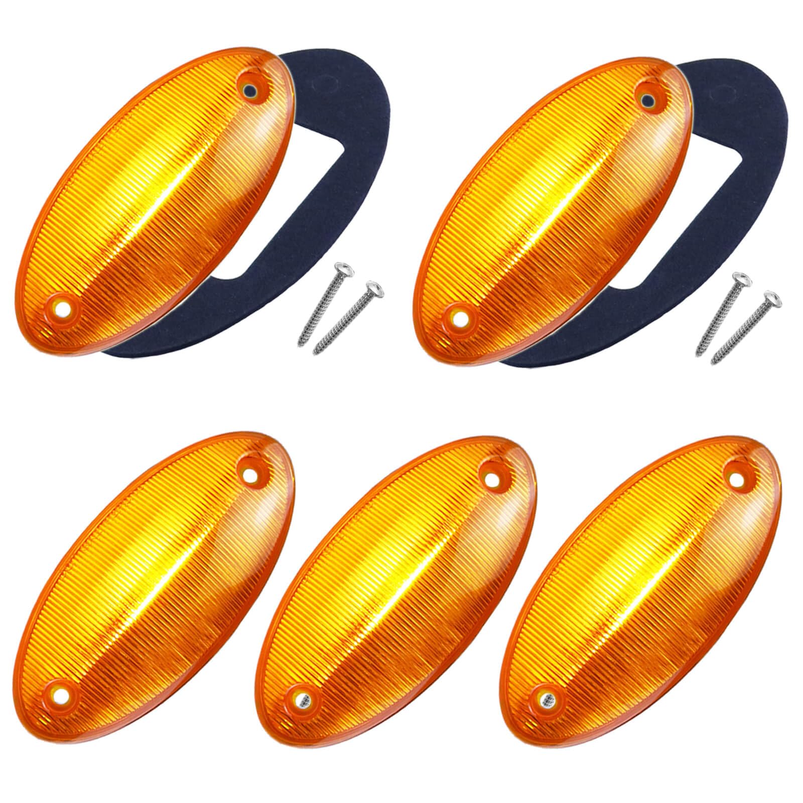 XtraGlow for International ProStar/LoneStar Workstar International Series Truck Cab Marker Roof Light 888-5125 Amber Lens Top Lights Assembly, 5Pcs