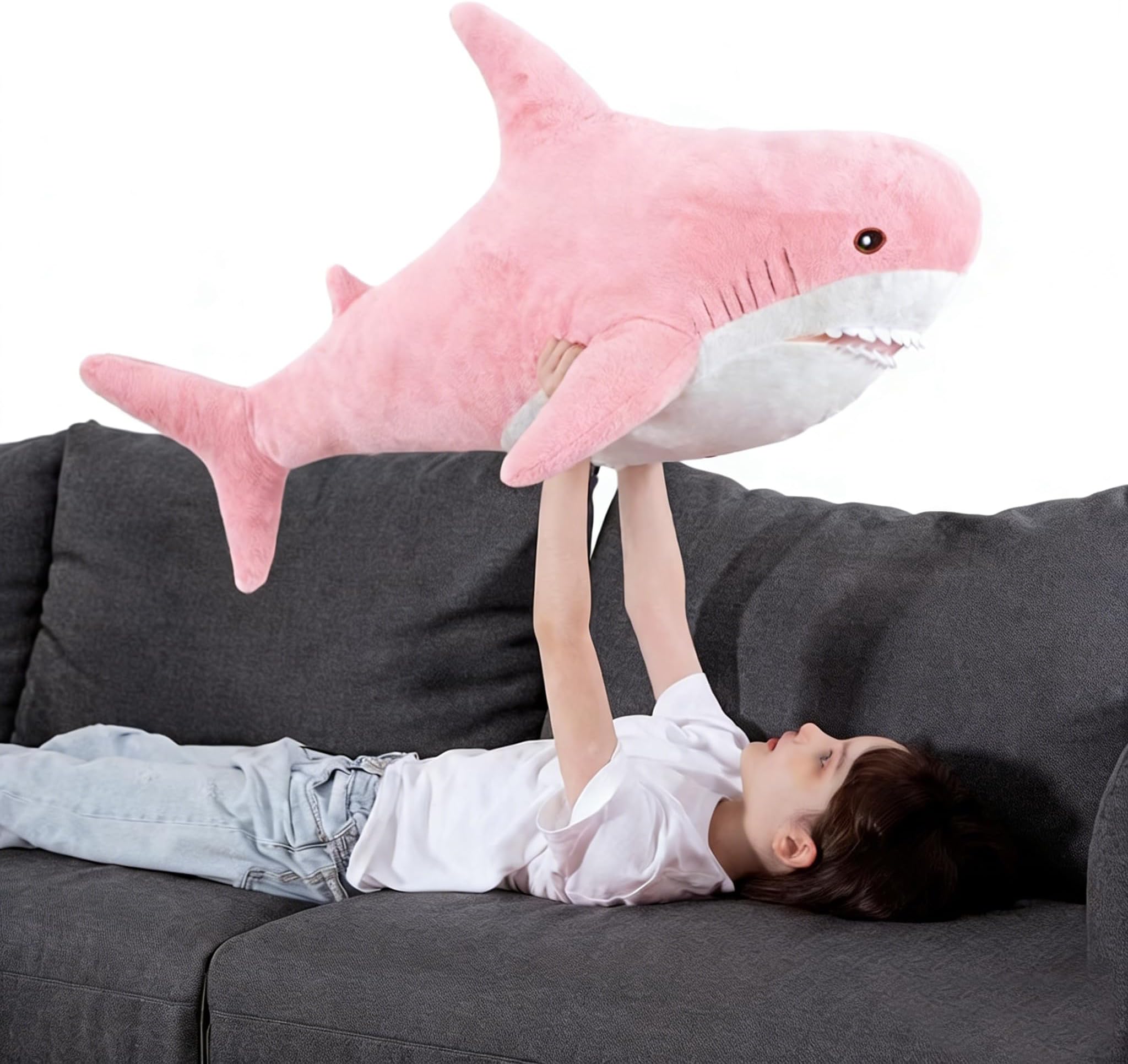 31inch Giant Shark Stuffed Animal Plush, Large Stuffed Shark Toy, Soft Shark Pillow for Kids Boys Girls Birthday Christmas, Pink