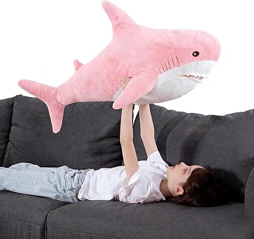 MorisMos Almohada gigante de tiburón, juguete de tiburón de felpa, animal de peluche grande, rosa, 32 pulgadas