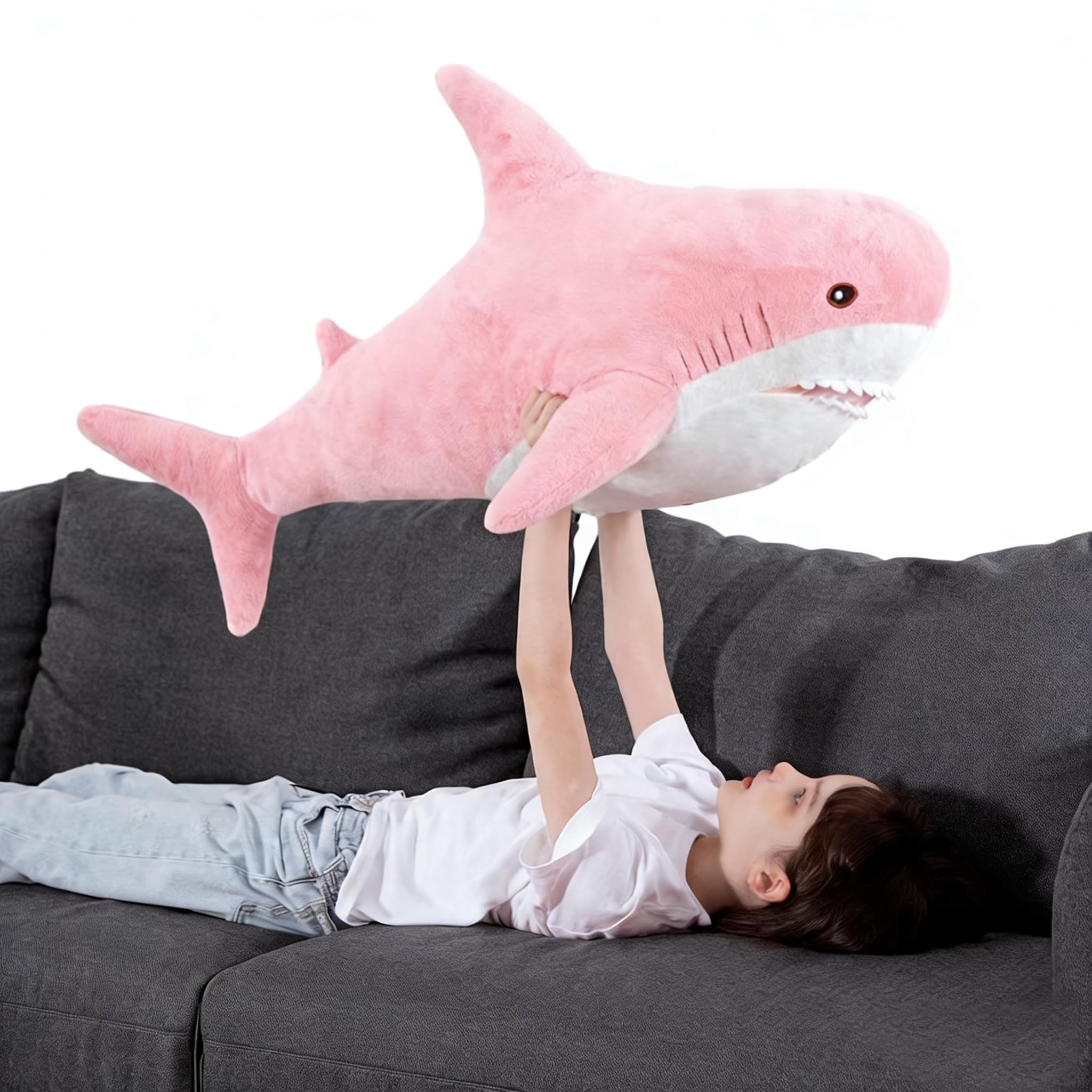 MorisMos 31 Inch Giant Shark Stuffed Animal, Pink Shark Plush Pillow