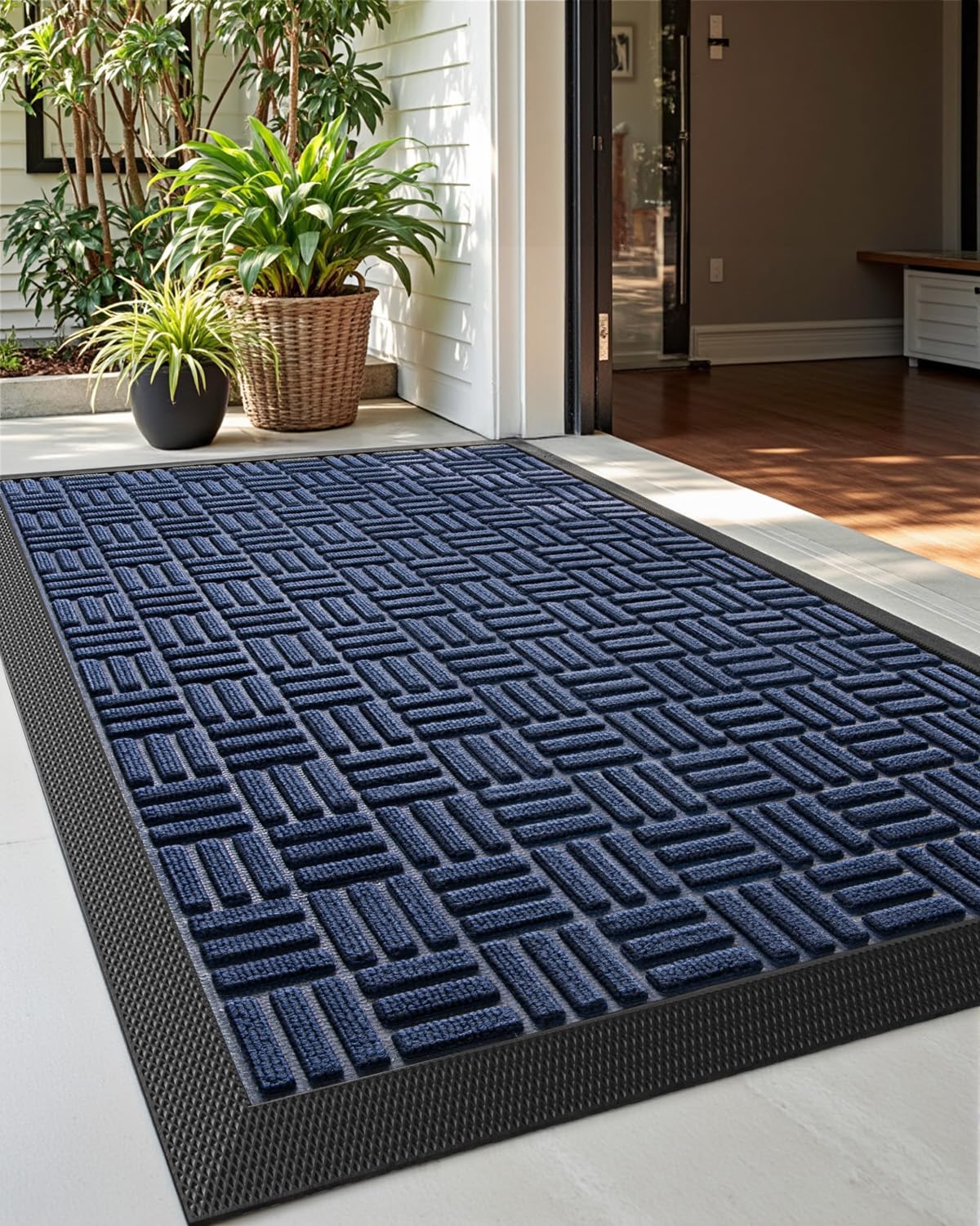 Paillasson d'entrée extérieure caoutchouc toutes saisons tapis bleu 58x89 cm