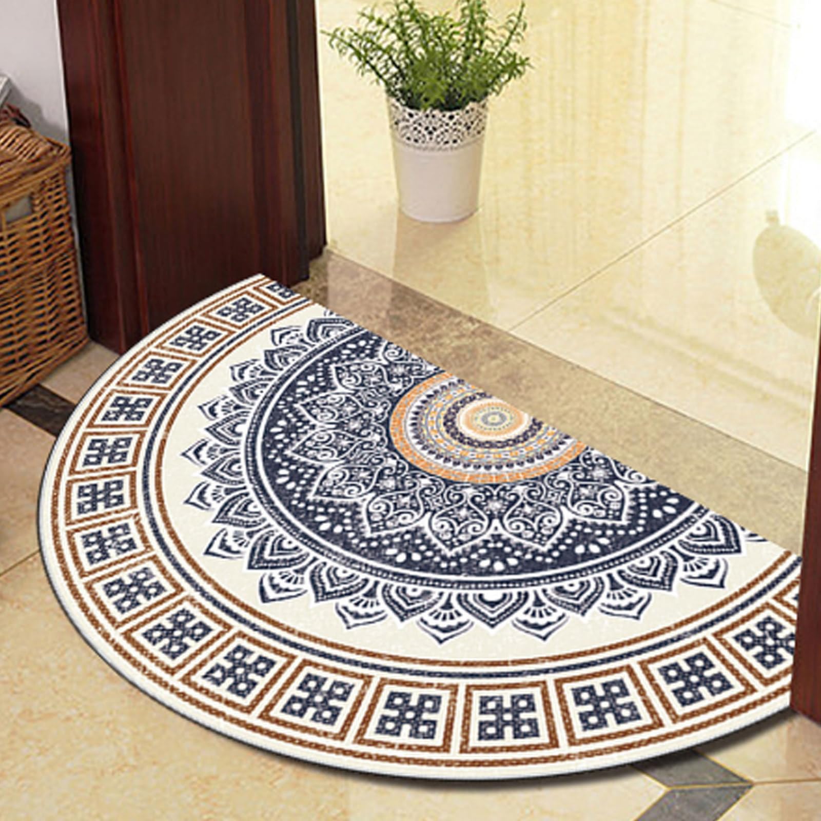 Halbrunder Teppich FußMatte Halbrund Hereinspaziert Fussmatten HaustüR Bodenmatte Innen Fussmatte Kitchen Mat Deko Eingangsbereich Aussen gelber Kreis 80x150cm