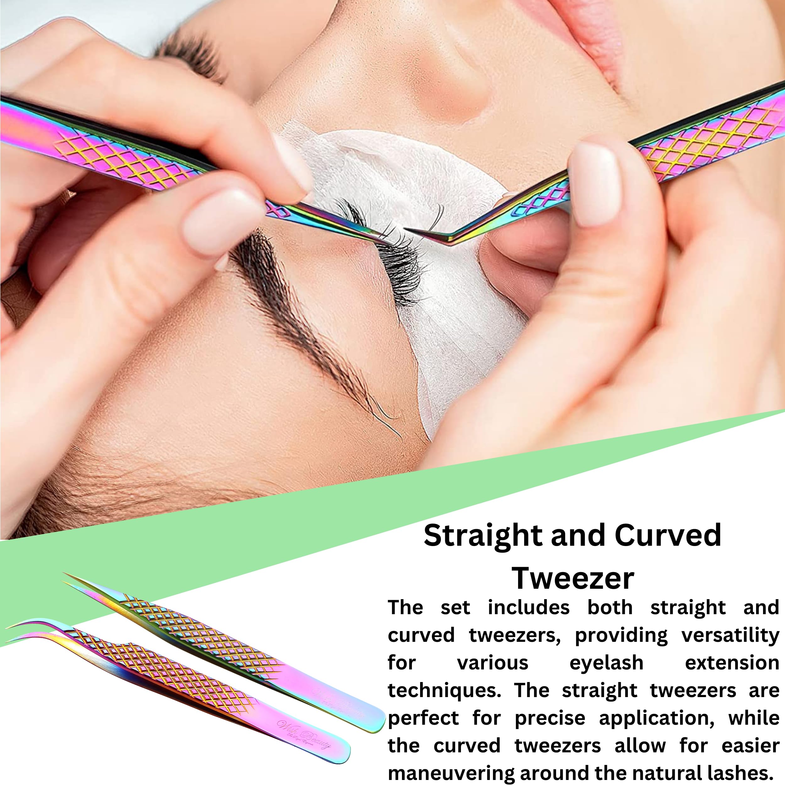 Wishbeauty 2-Piece Rainbow Lash Extension Tweezers - Image 2