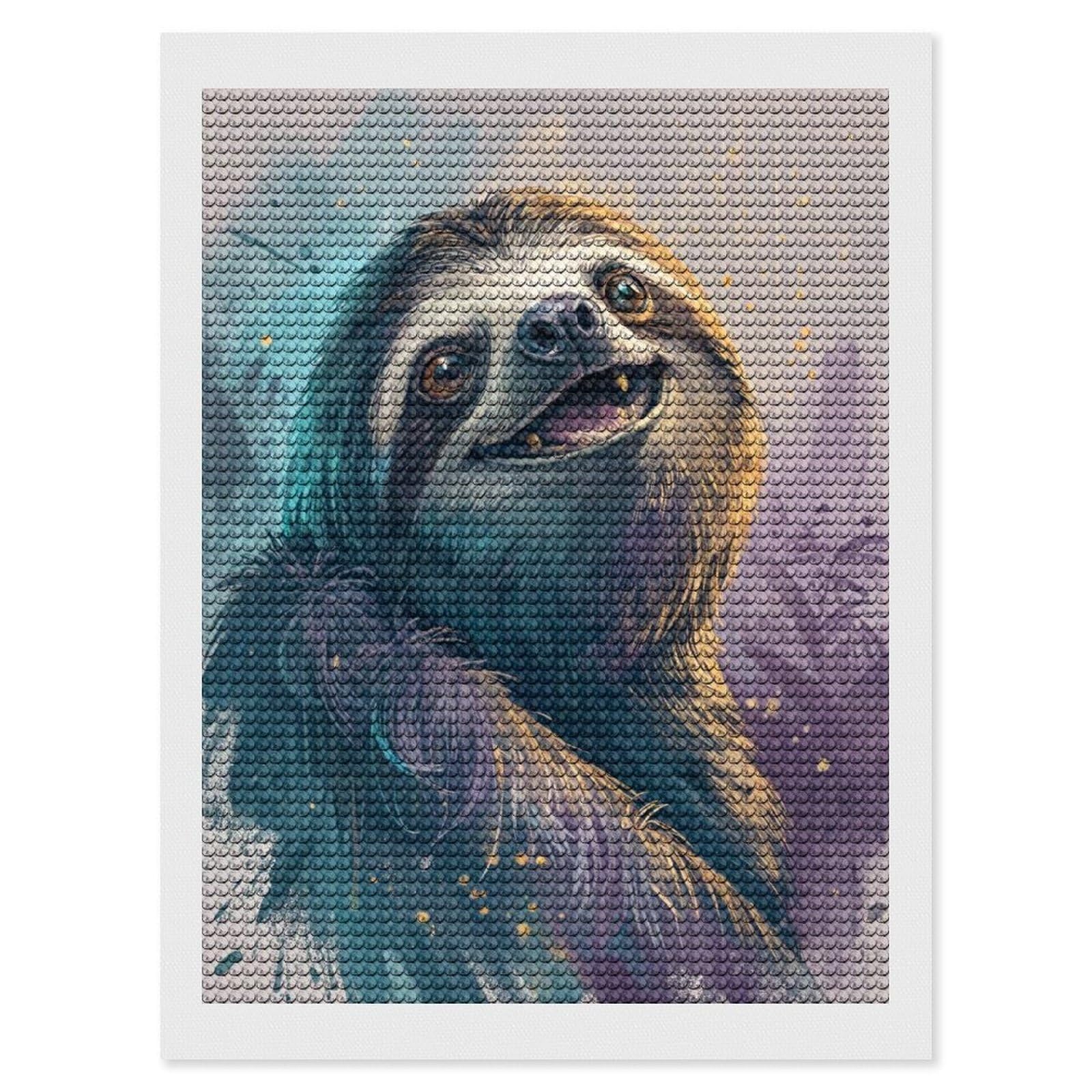 Junmoney Smiling Sloth Portrait Diamond Painting Set 12"x16", Stress Relief Craft, Easy to Enjoy, Vintage Style Decor, Festive Craft Gift
