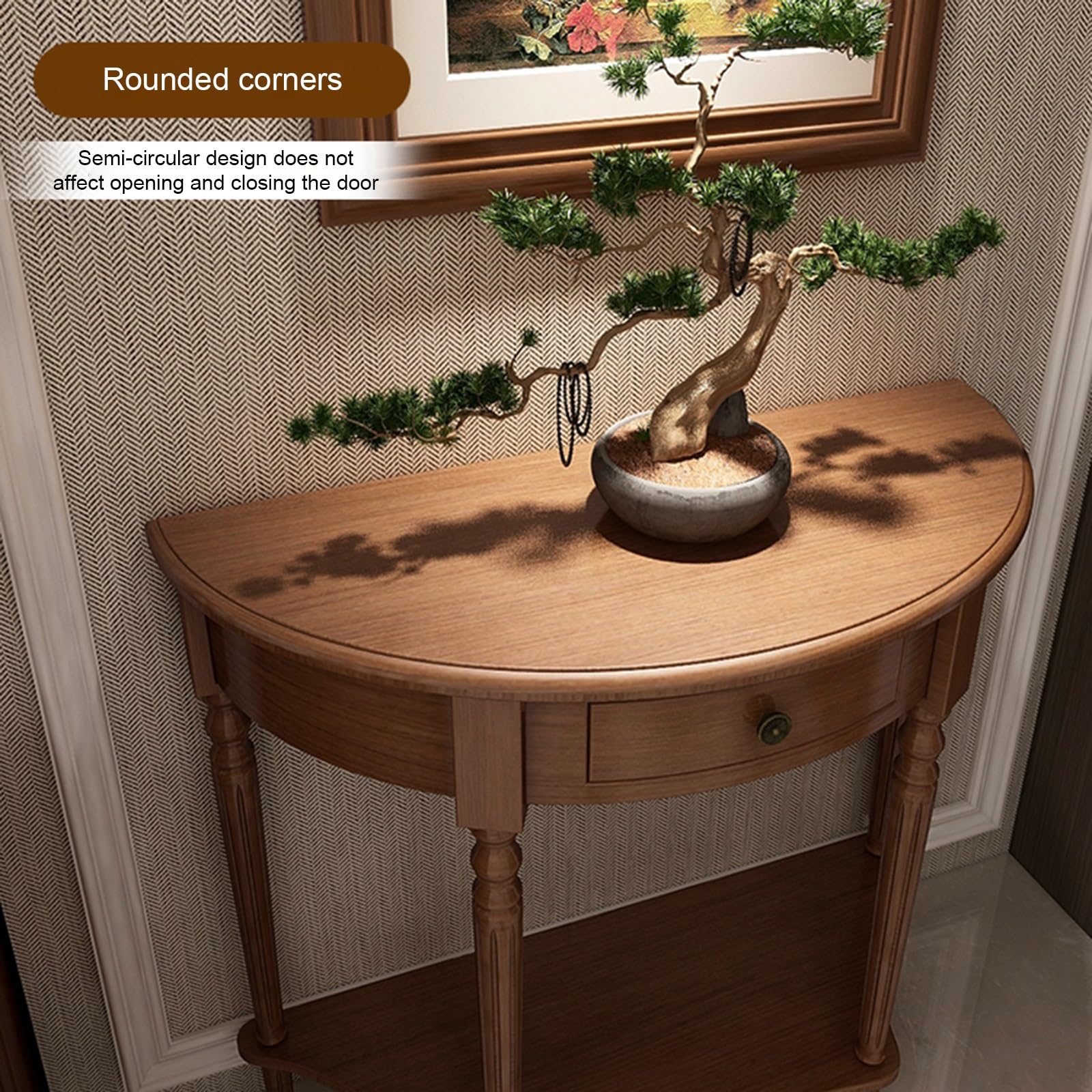 Console Demi-Lune pour entrée, en Bois Massif, avec tiroir et étagère, idéale pour Le Salon, Le Hall d'entrée, la Chambre ou Le Couloir (Noir, 90 x 35 x 80 cm)