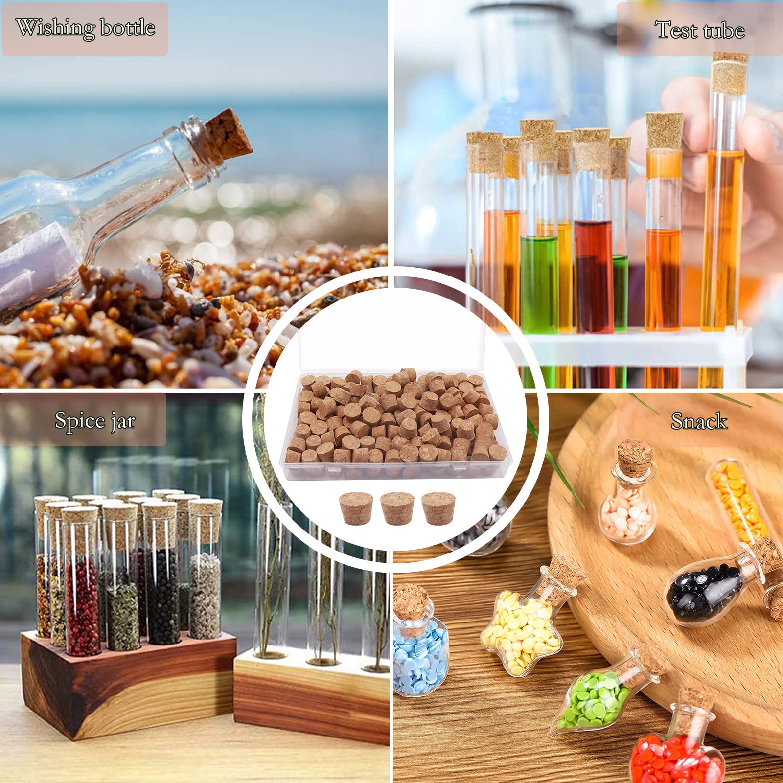 200 Piezas Tapones de Corcho Cónicos,11 mm Tapones de Corcho de Madera con caja de Almacenamiento para Tubos de Ensayo, Botellas, Decoraciones,Botellas de Deseos