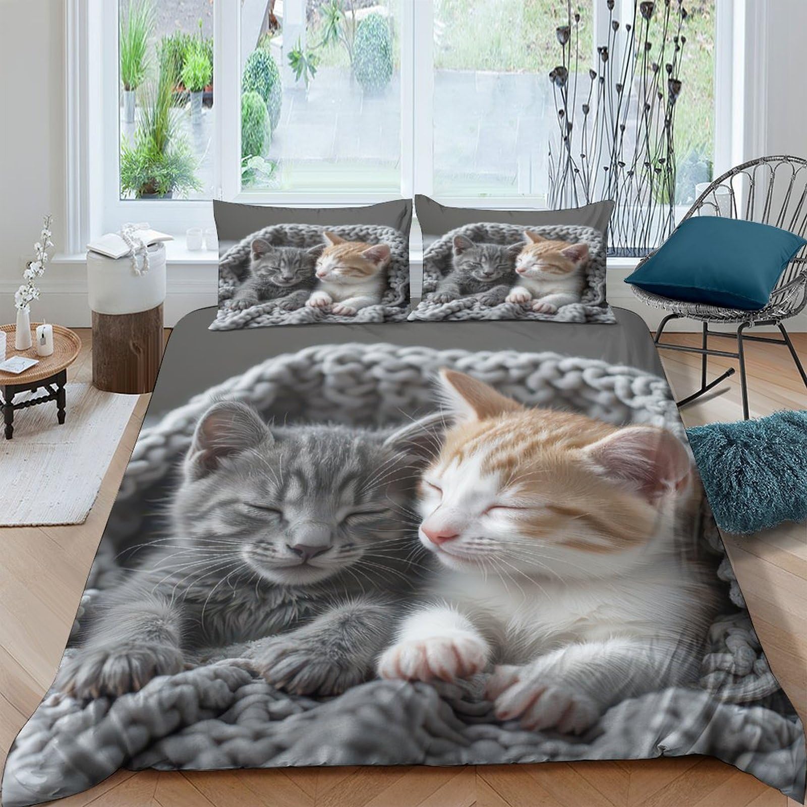 Ctjqhvkz Style-8 3D Printed Sleeping Cat Fitted Sheet Microfiber Soft Grey Tabby Bed Cover For Bedroom Guest Room Dorm Decor Protection Single（135X200cm）