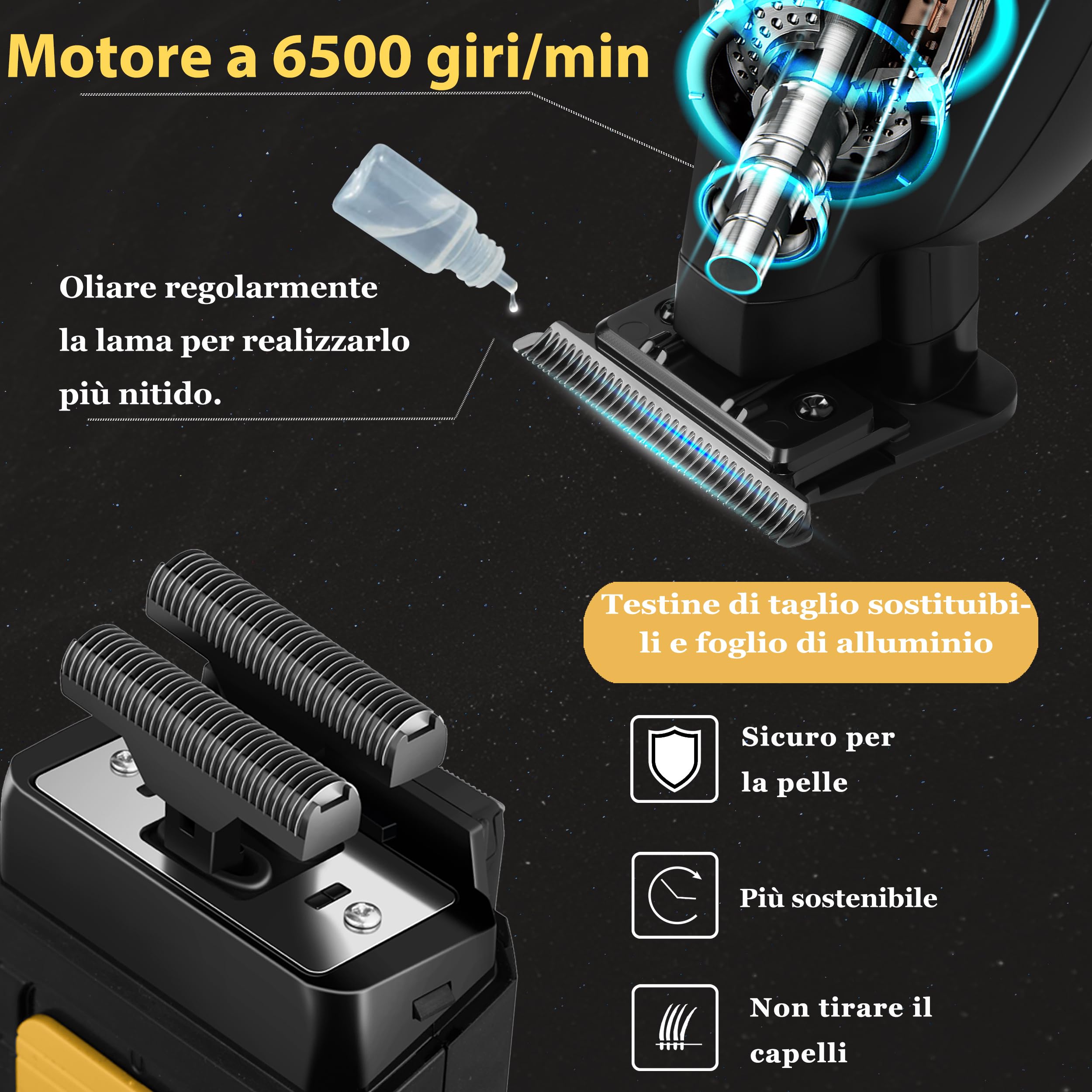 Kemei Rasoio elettrico da uomo - Rasoio per capelli professionale senza spazio - Rasoio a testa calva senza fili - 1102+2299