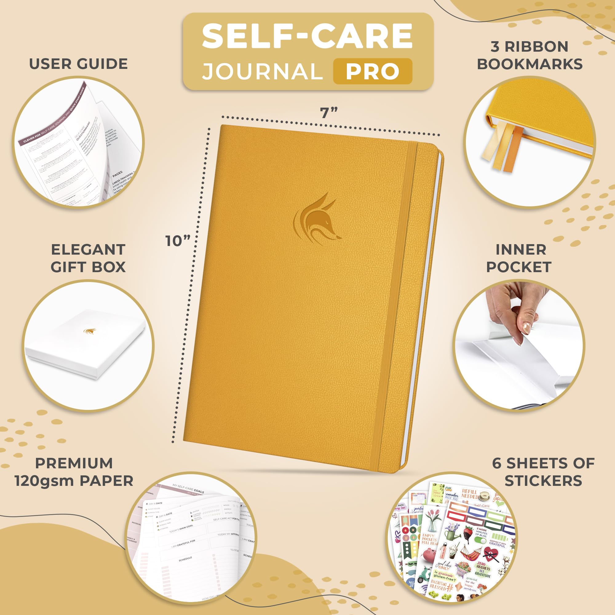 CF Self Care Journal PRO (más pequeño que A4 (7 x 10 pulgadas), color amarillo ámbar