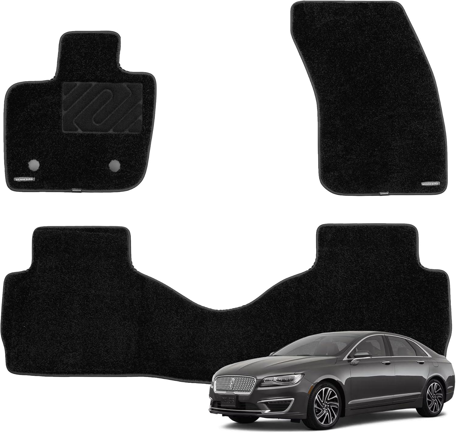 WENNEBIRD Superior Carpet Floor Mats for 2017-2020 Lincoln MKZ/Ford Fusion, 0.6-Inch Ultra-Thick, Noise-Reducing, All-Weather Waterproof Anti-Slip – 3-Pc Set 2017-2020 MKZ 3-Pc Set