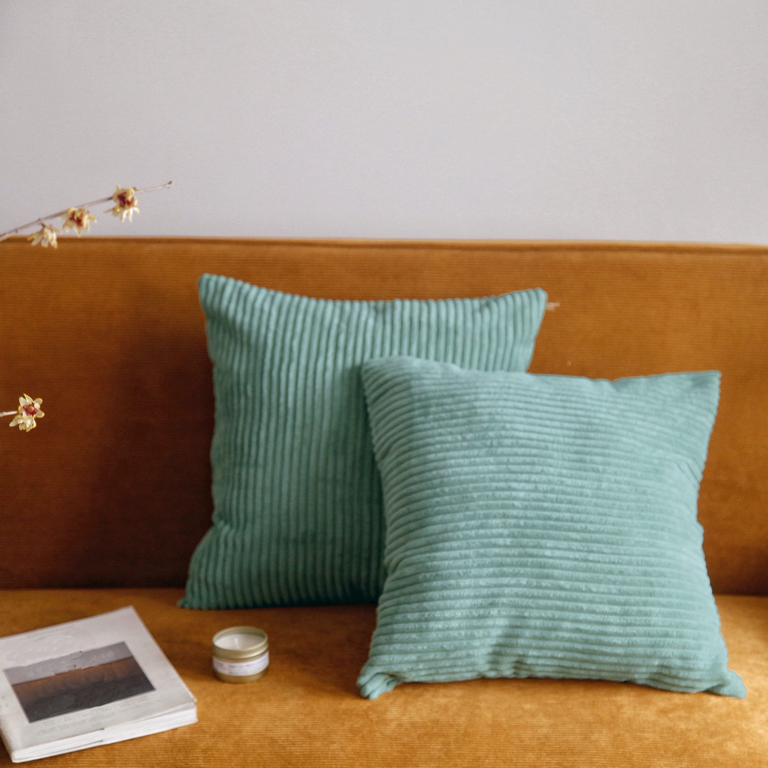 Pagnanno. Light Turquoise Set Of 2 Soft Velvet Cushion Covers 45X45cm(18X18 Inches) Corduroy Throw Pillowcases Cushion Covers For Chairs,Livingroom,Bedroom With Invisible Zipper(18"X18" (Pack Of 2), )