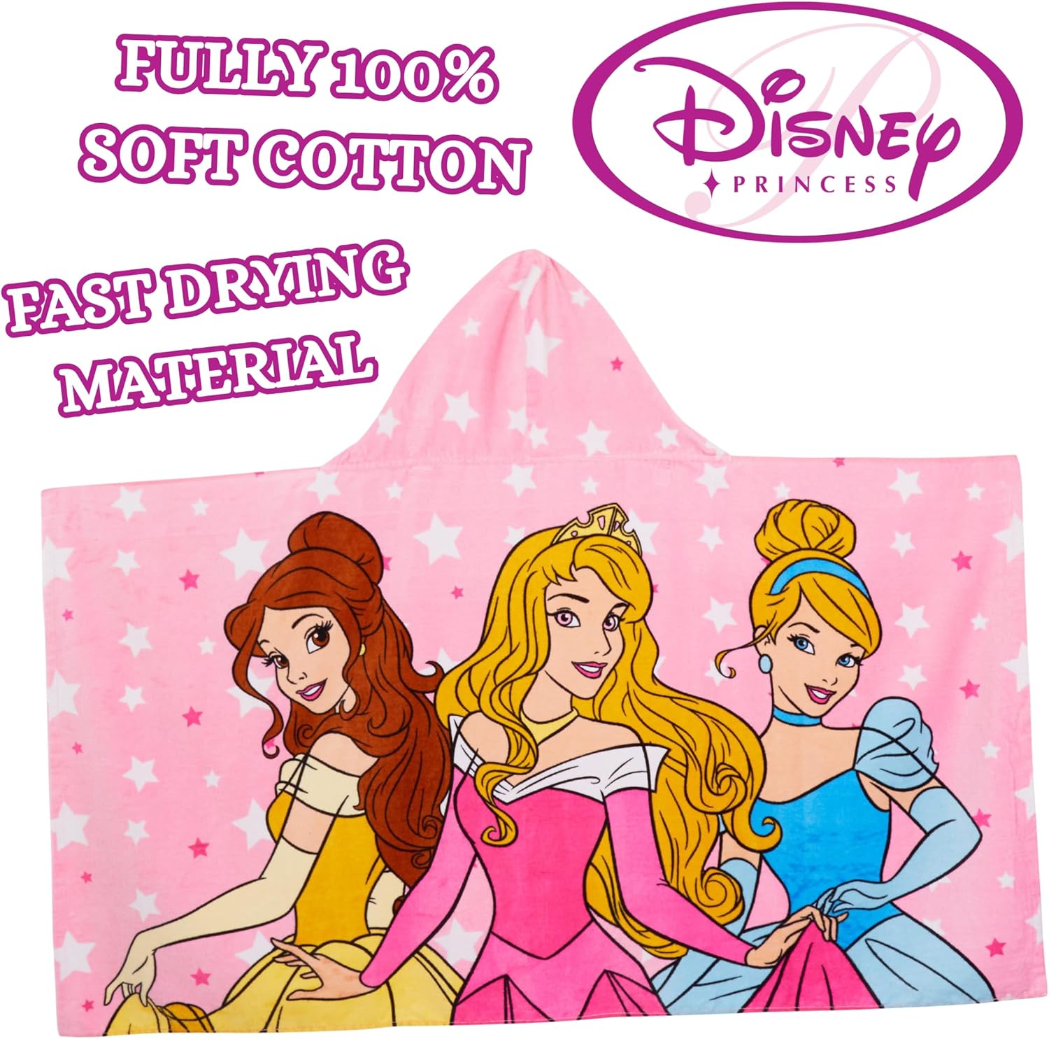 Kids Disney Princess Hooded Towel 100% Cotton Girls Poncho Large Childrens Bathtowel Beach Pool Warm Wrap Swimming Changing Cover Up