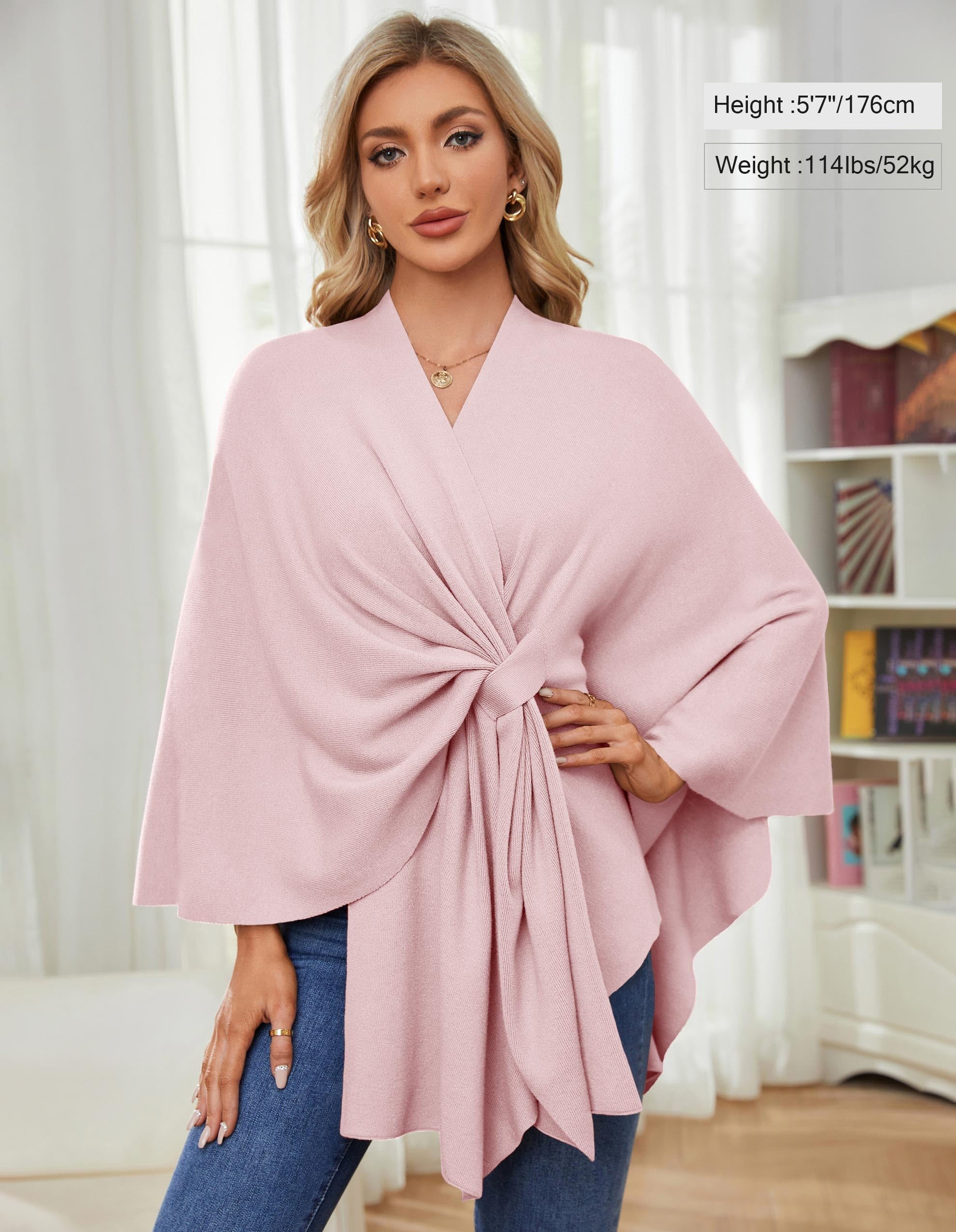 PULI Poncho élégant en tricot pour femme, ouverture sur le devant, polyvalent, avec languette
