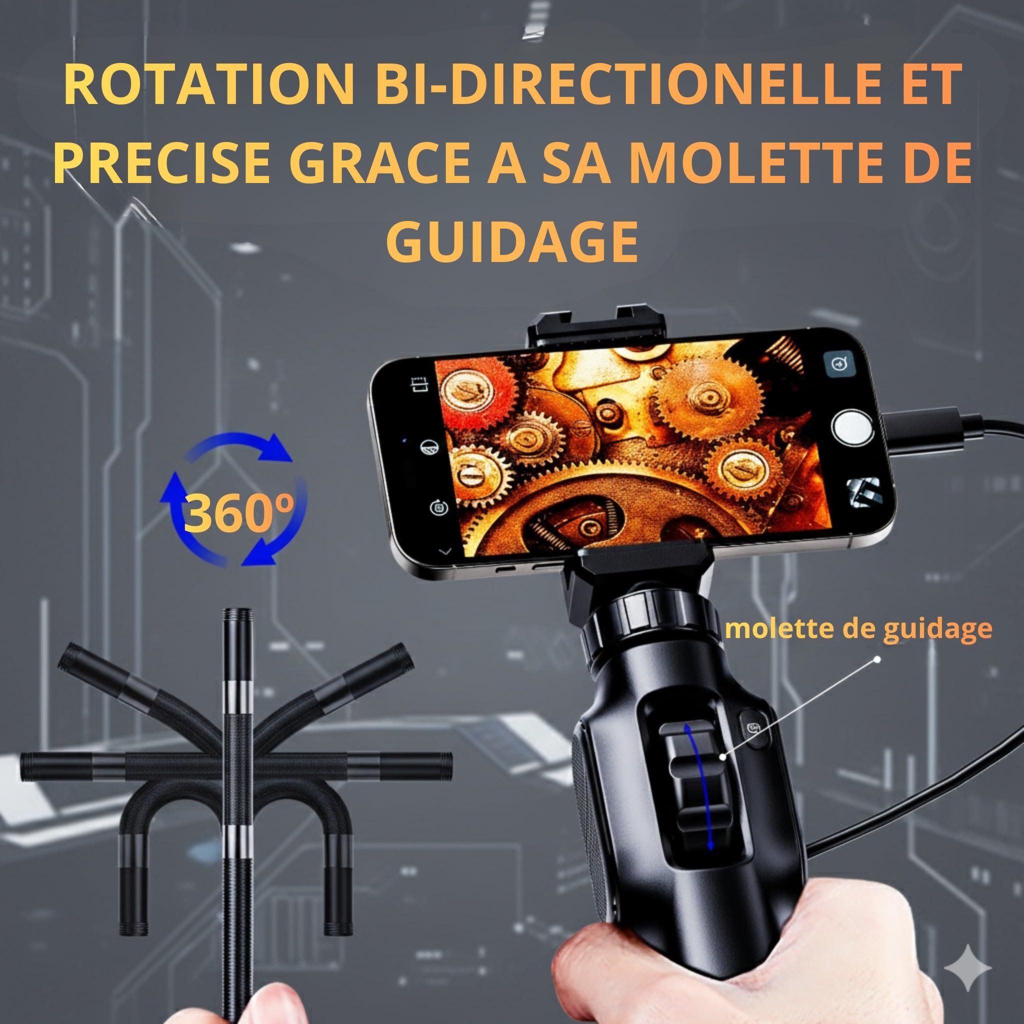 2 x przemysłowa kamera endoskopowa 1920P z 8 diodami LED, obrotowy endoskop 2 m + 5 m przewodowa kamera do kanalizacji mechanicznej, kompatybilna z systemami Android/iPhone