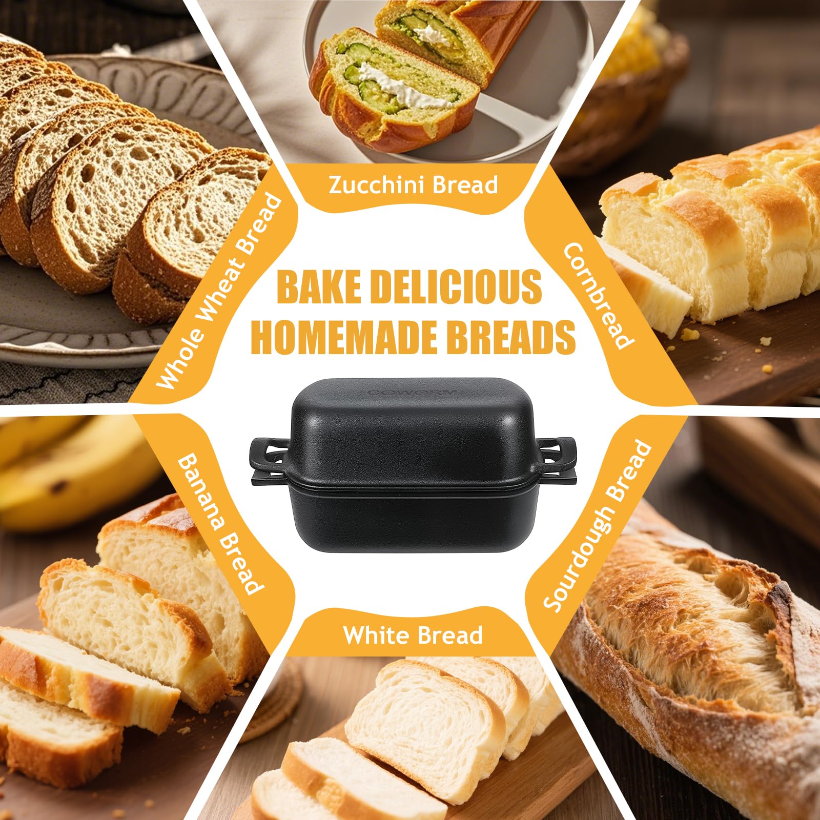 Molde para pan de hierro fundido de 10 x 5 pulgadas con tapa, 2 en 1 para hornear pan casero de masa madre