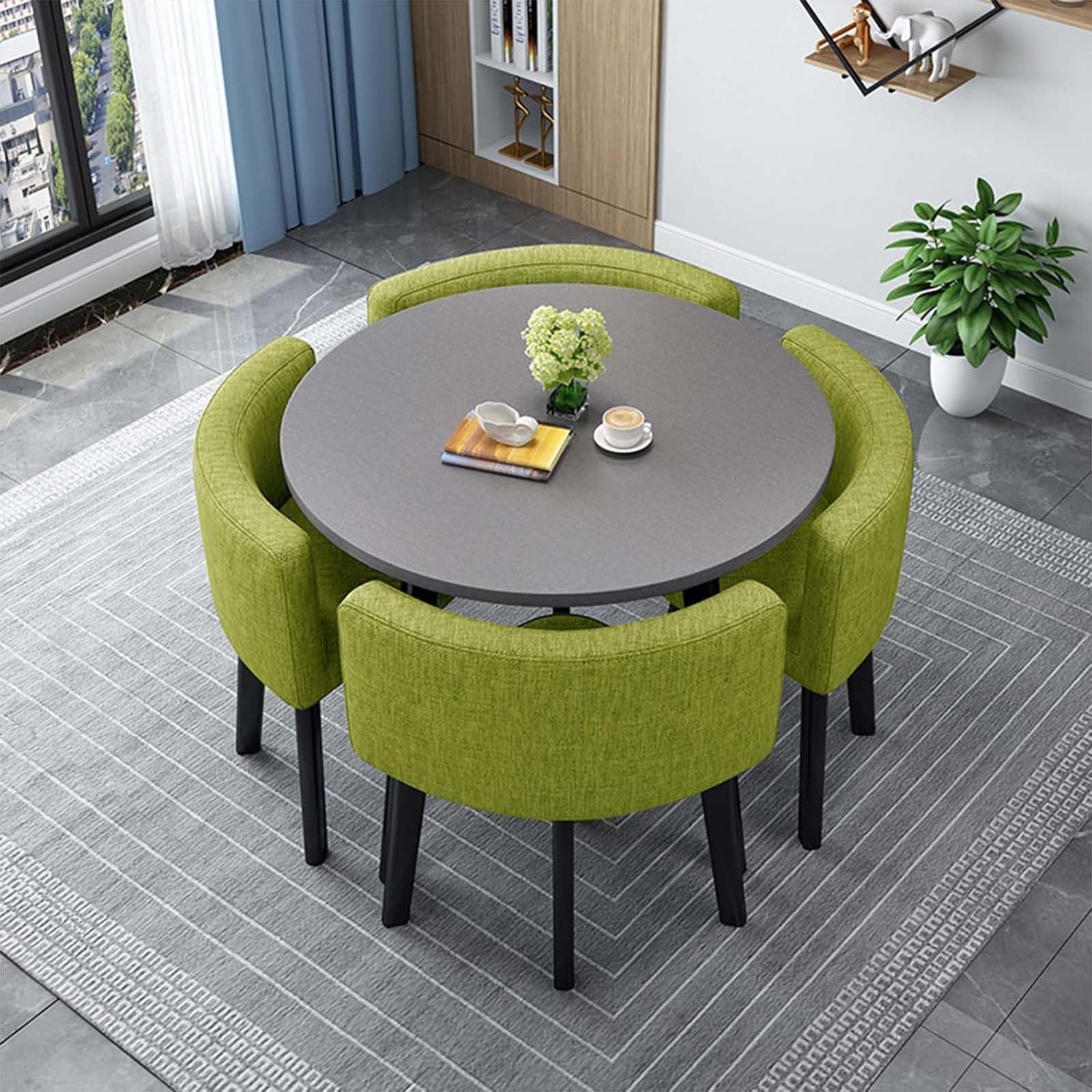 WOTZOV Modern Round Square Dining Table Set With 4 Chairs Wooden Conference Table & Reception Set 80Cm/31.5In Kitchen Furniture Ensemble,032 80cm/31.5in