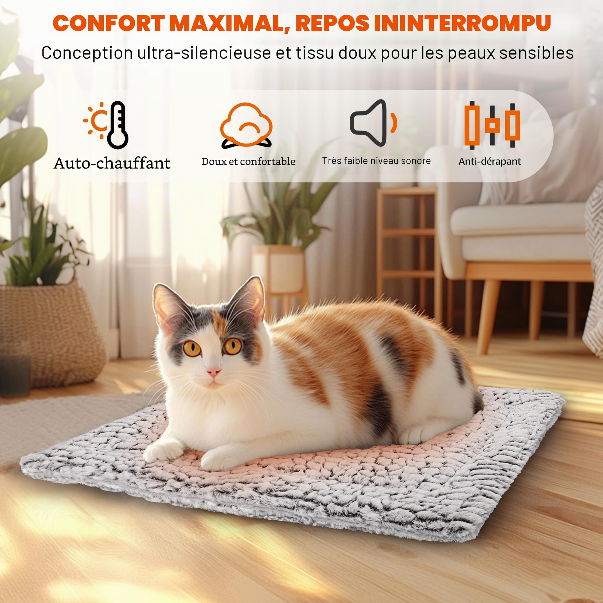 Tapis Auto-Chauffant pour Chat 70 x 48 cm, Coussin Chauffante pour Animaux, Couverture Antidérapante Douce et Moelleuse, Chaud Lit Chat pour Intérieur et Extérieur, Lavable