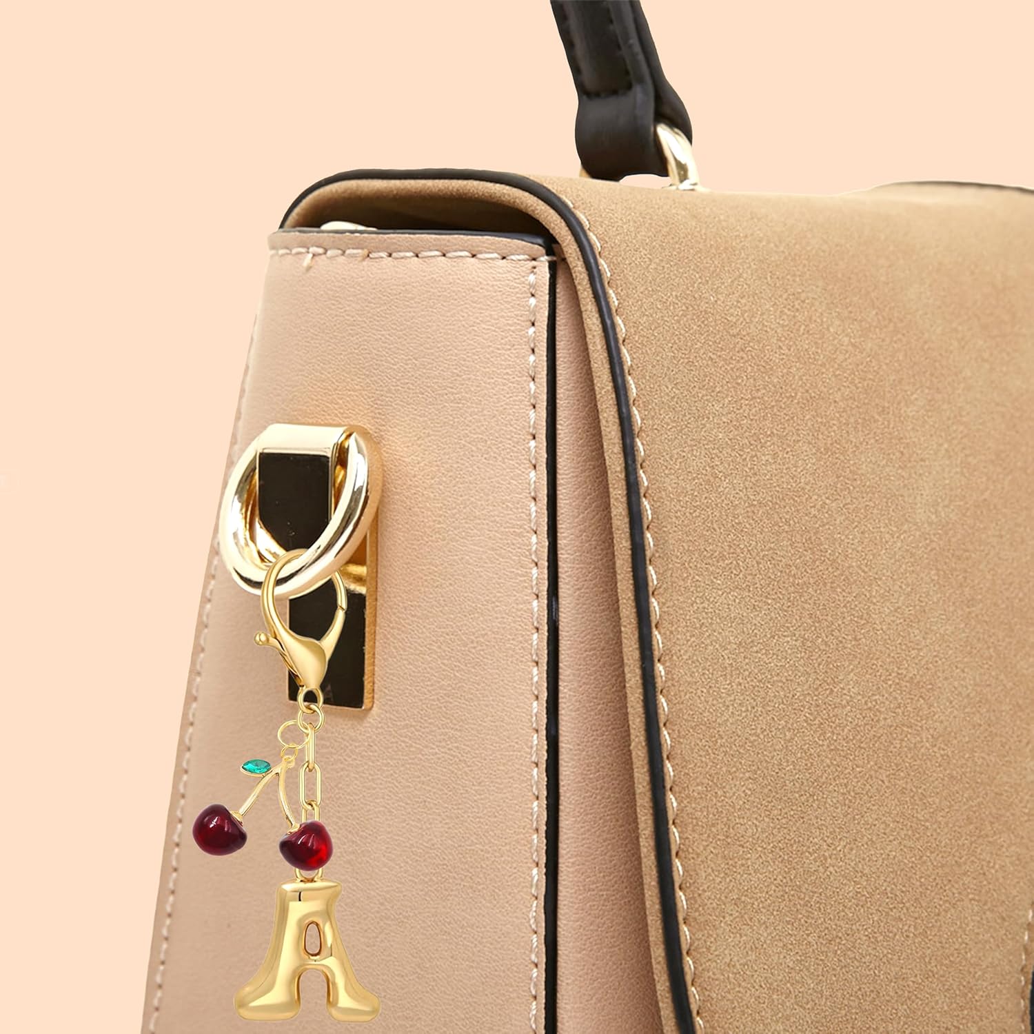 Bubble Initial Keychain with Cherry - Gold Letter Bag Charms for Women, Cute Purse Handbag Accessories Gift - Image 7