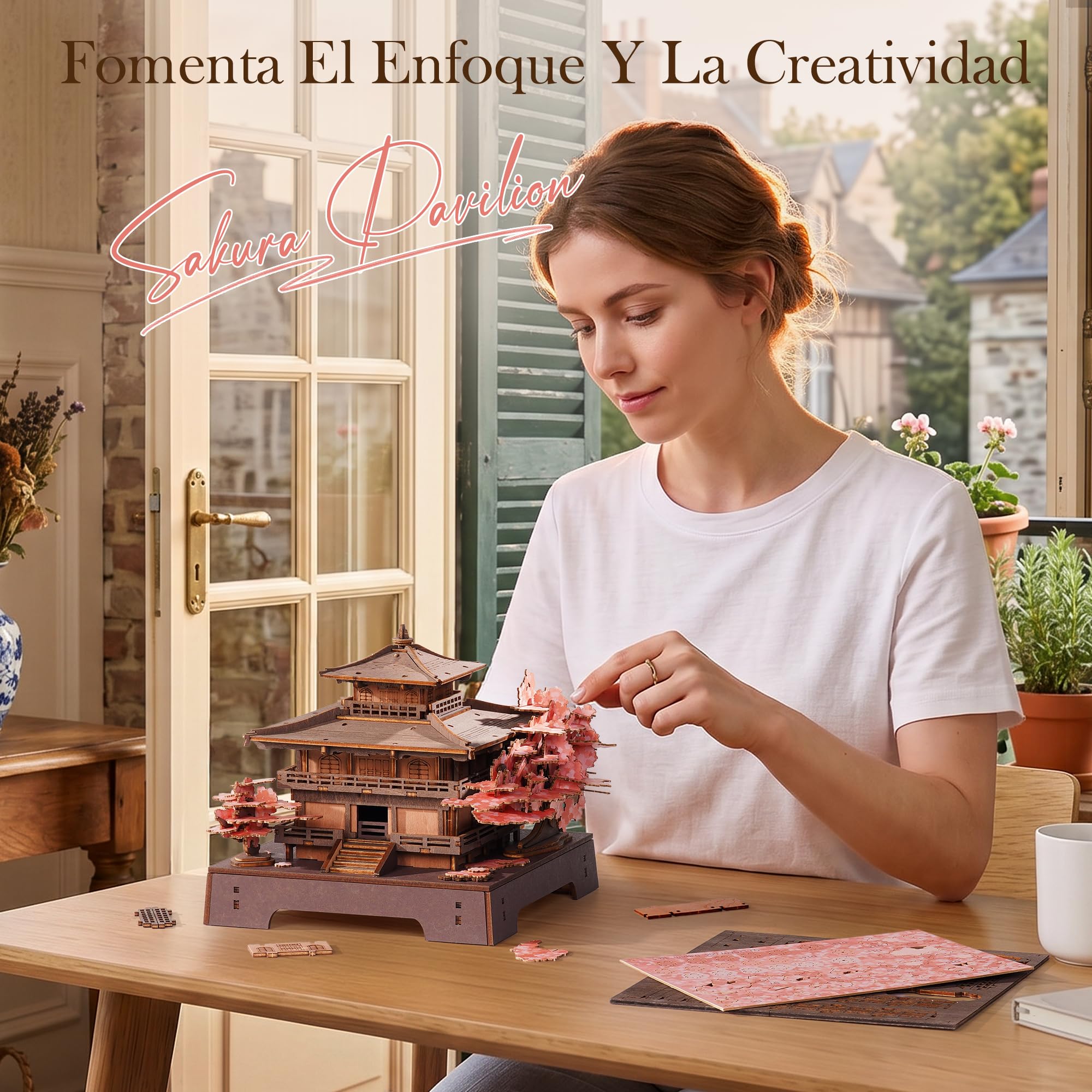 ROWOOD Puzzle 3D Adultos Madera, Maquetas para Montar Pabellón Sakura, Maquetas de Madera Japonesas para Construir, Kit DIY de Construcción, Regalo Manualidades y Decoración Casa