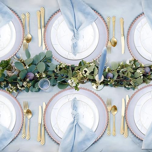 Miniatura 3 de Platos de acrílico con cuentas de oro rosa de 13 pulgadas, juego de 10 platos de mesa redonda para decoración de cenas, bodas, fiestas, eventos