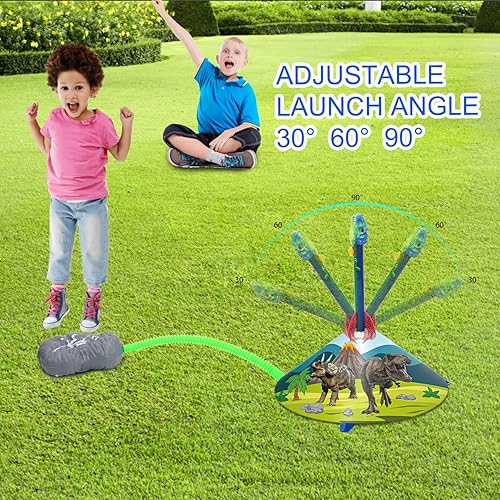 Miniatura 5 de Juguete de dinosaurio lanzacohetes con silbato para niños, 5 cohetes de dinosaurios coloridos divertidos al aire libre, diversión familiar para