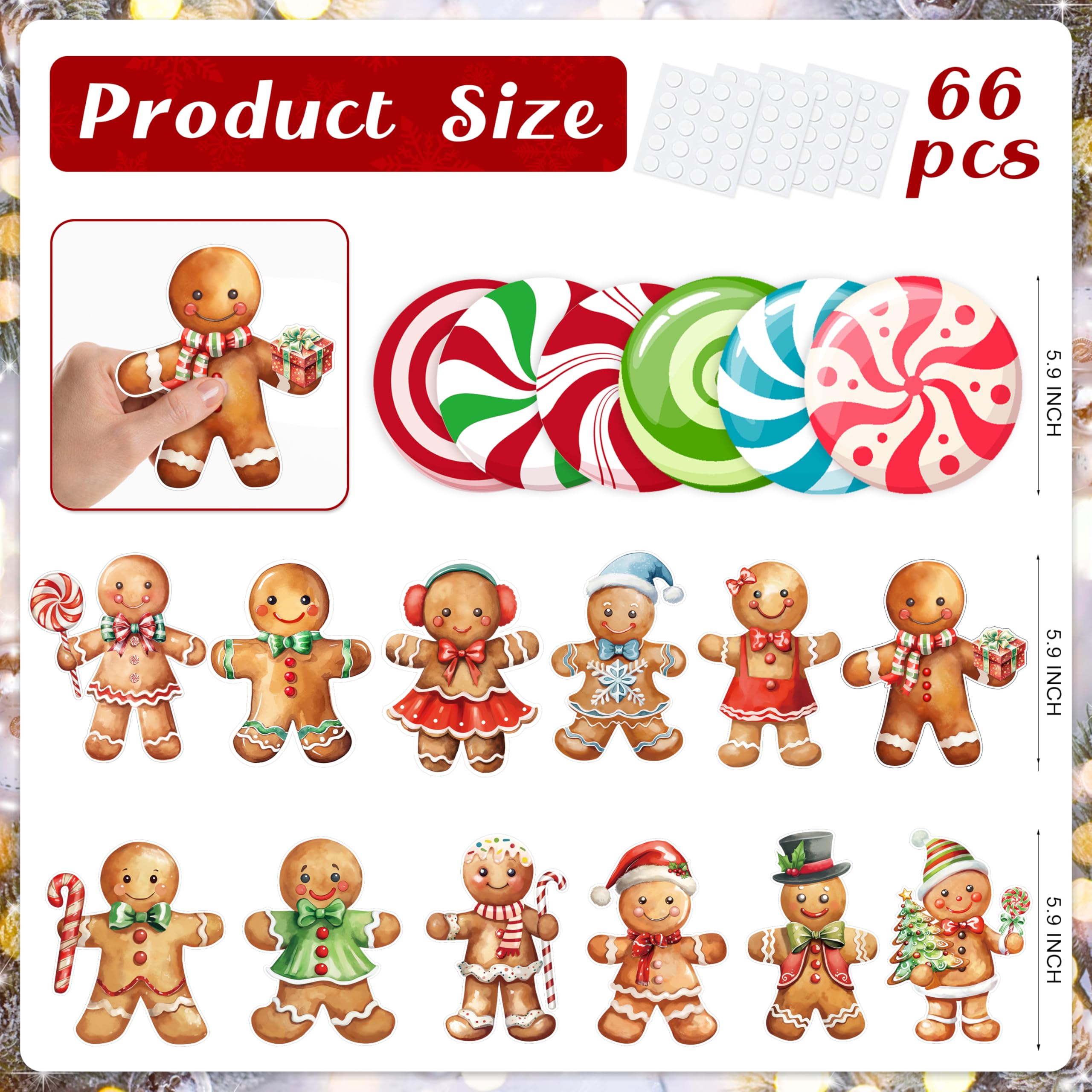 Winter Christmas Gingerbread Man Candy Cutouts Christmas Bulletin Board Decorations Classroom Winter Holiday Cut-Outs Decor Home School Christmas Stickers for Wall Window Blackboard