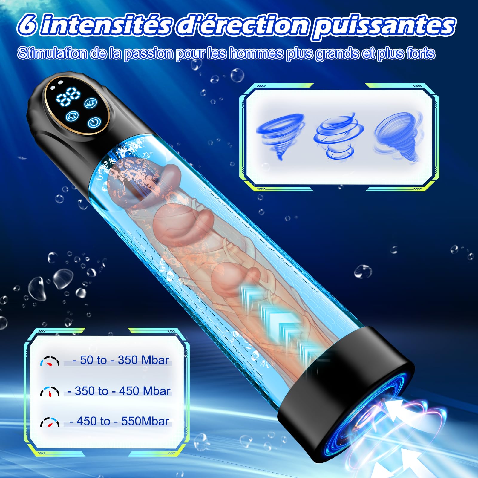 Pompe à Pénis Sextoyse Homme Sex-Masturbateurs masculins avec 6 D'aspiration& 6 Anneaux de pénis,Pompe à Pénis Vibromasseurs avec Vaginette Silicone & Affichage LED,Sex Toys Femme Menottes Sex Adulte