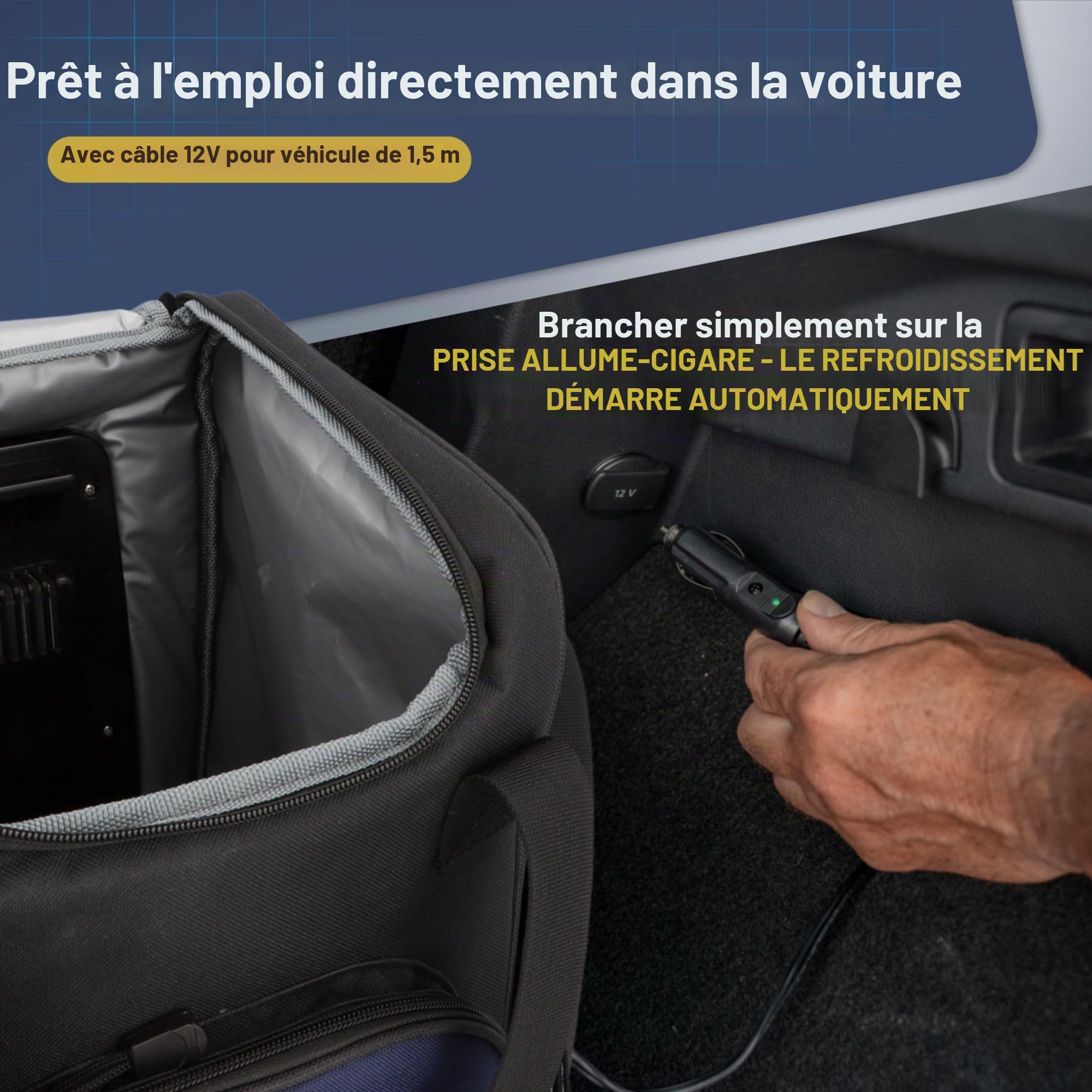 Cartrend Sac Isotherme, avec câble de raccordement pour Voiture 12 V de 1,50 m de Long, bandoulière réglable, revêtement intérieur Facile d'entretien, différentes Tailles